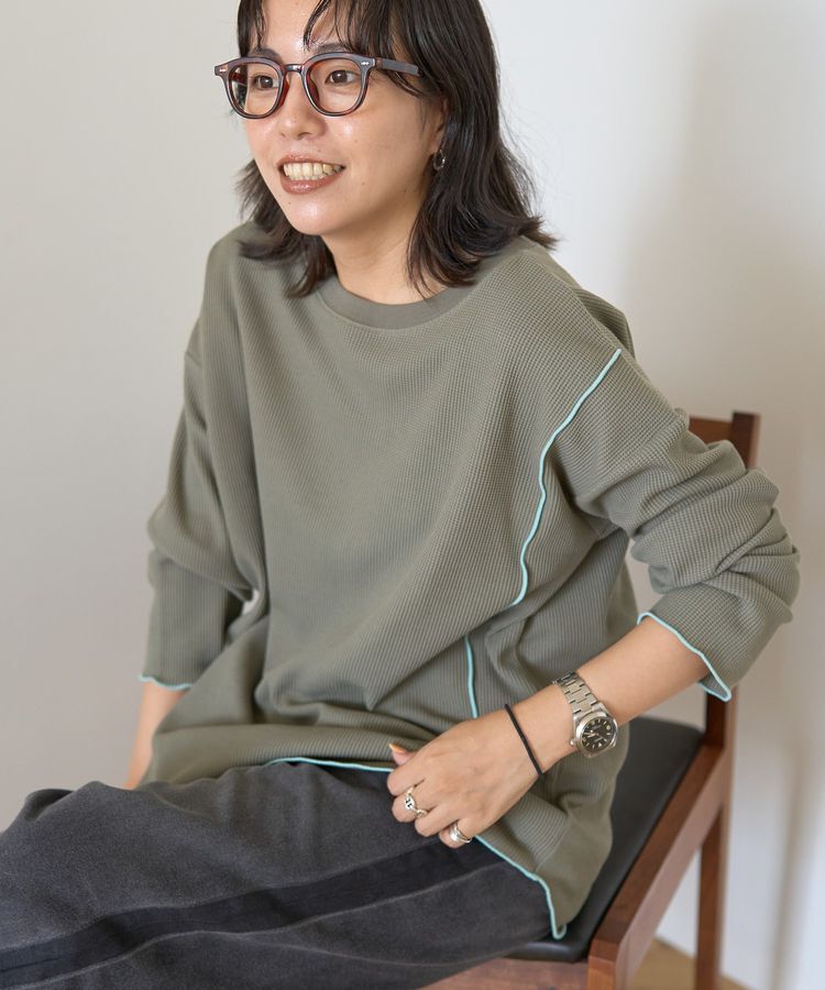 AMERICAN HOLIC「ワッフル配色メロープルオーバー」|Tシャツ・カットソー|Khaki
