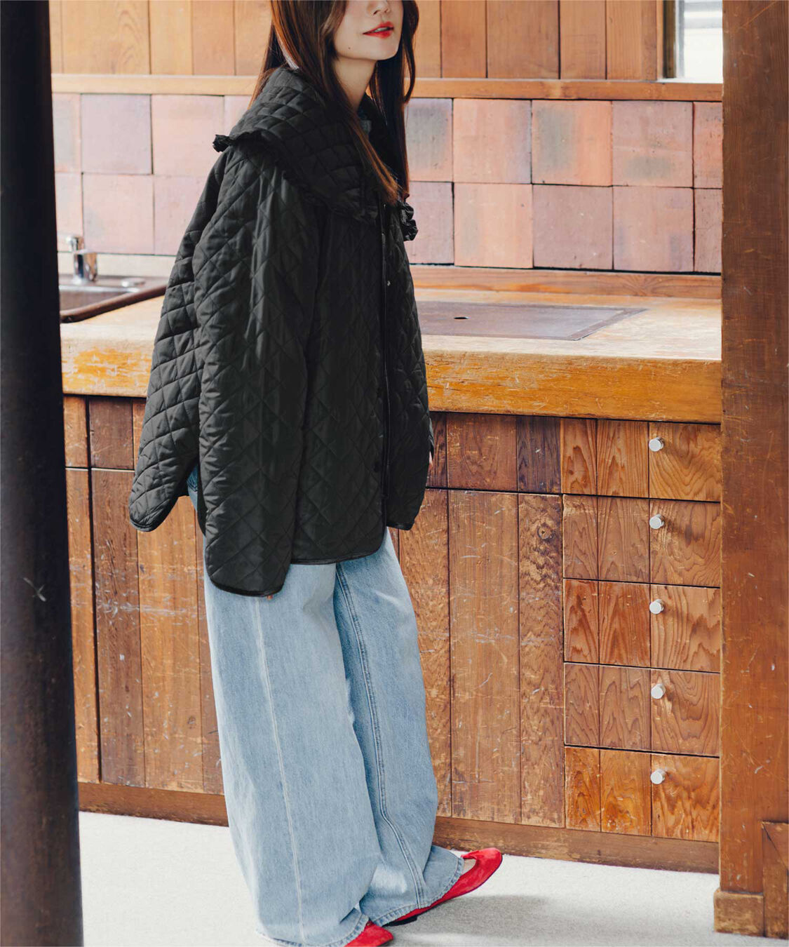 titivate「【高山直子さんコラボアイテム】襟付きキルティングジャケット」|ノーカラージャケット|