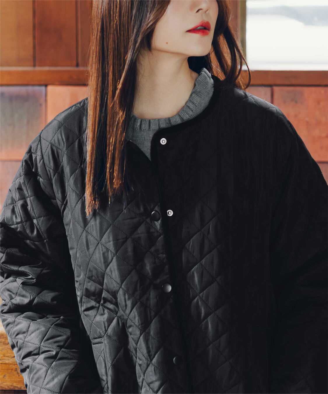 titivate「【高山直子さんコラボアイテム】襟付きキルティングジャケット」|ノーカラージャケット|