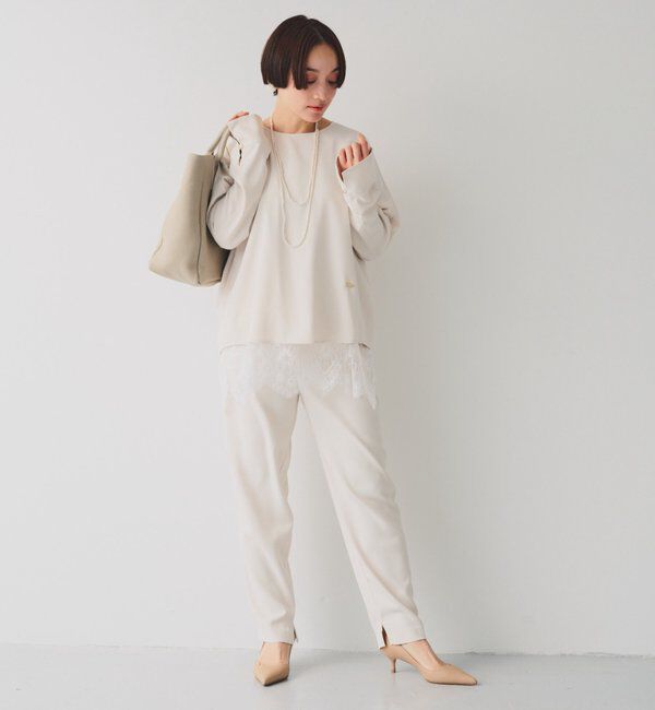  「【Du noir】ストレッチジョーゼットインスリットパンツ」|その他|アイボリー