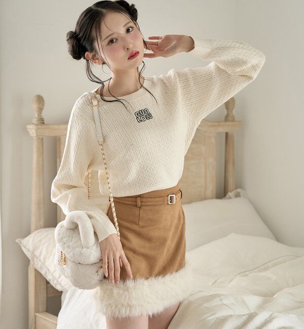  「キラキラ付ロゴ刺繍ケーブルニット」|ニット・セーター|