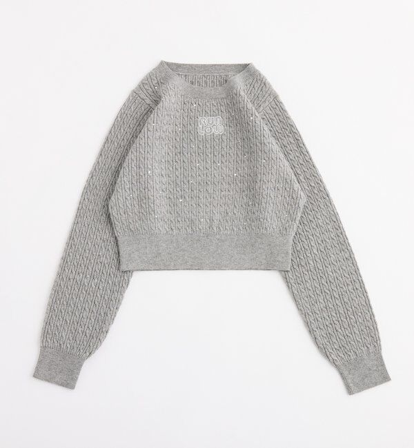  「キラキラ付ロゴ刺繍ケーブルニット」|ニット・セーター|