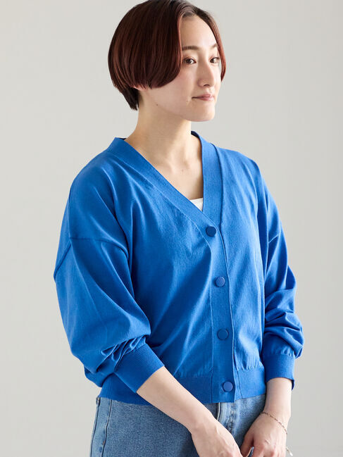 Te chichi「【接触冷感/UVカット/抗菌防臭】14G綿ポリVネックカーディガン」|カーディガン|ブルー