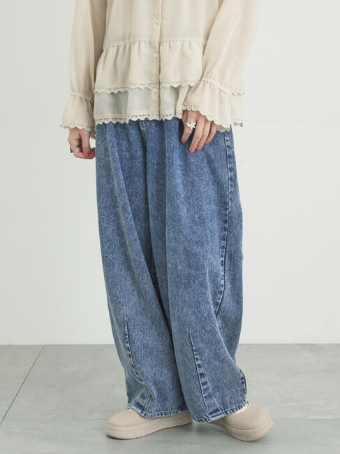 Samansa Mos2「《新色追加》【オーガニックコットン】デニムバレルパンツ」|その他|ブルー