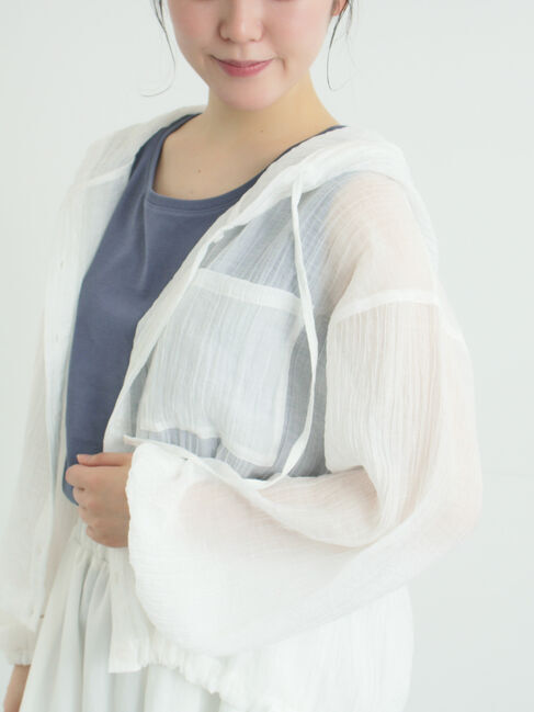 Samansa Mos2「シアー裾ドロストフードシャツ」|シャツ・ブラウス|