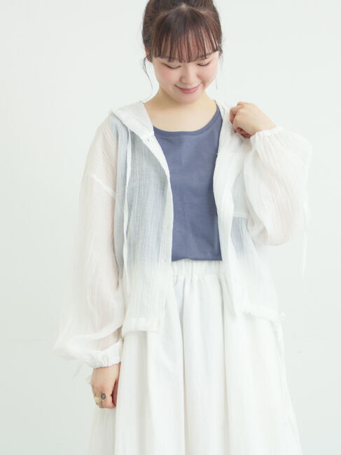 Samansa Mos2「シアー裾ドロストフードシャツ」|シャツ・ブラウス|