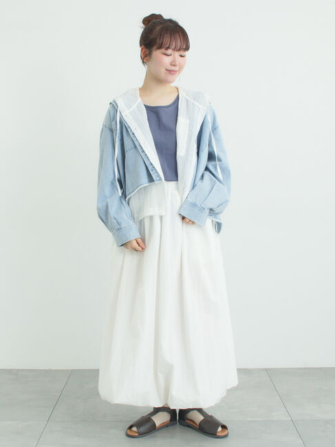 Samansa Mos2「シアー裾ドロストフードシャツ」|シャツ・ブラウス|