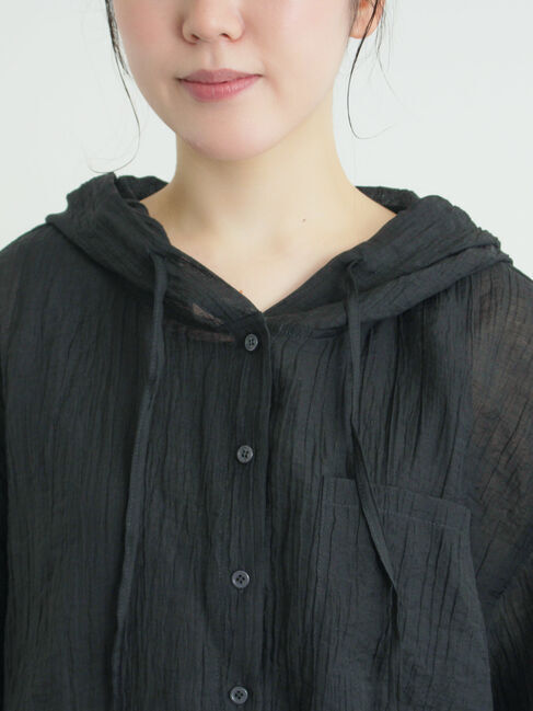 Samansa Mos2「シアー裾ドロストフードシャツ」|シャツ・ブラウス|