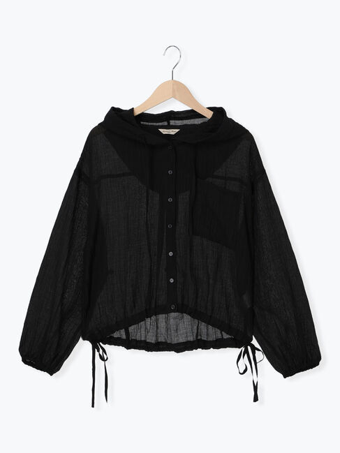 Samansa Mos2「シアー裾ドロストフードシャツ」|シャツ・ブラウス|