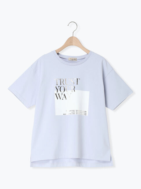 Samansa Mos2「【接触冷感】スクエア箔ロゴTシャツ」|Tシャツ・カットソー|サックスブルー