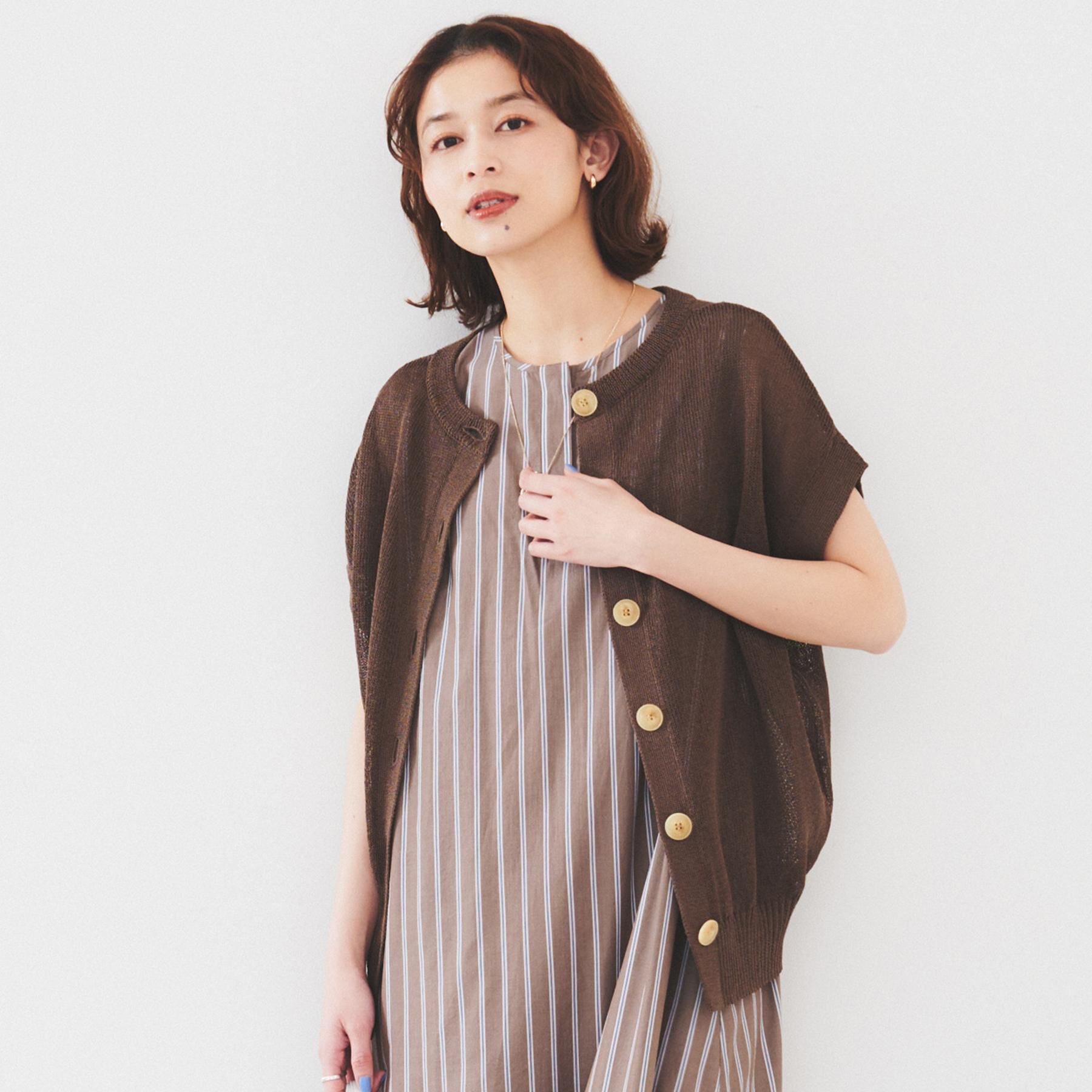 UNTITLED「【前後2WAY/清涼感】コクーンシルエット プルオーバーニット」|ニット・セーター|ブラウン(044)