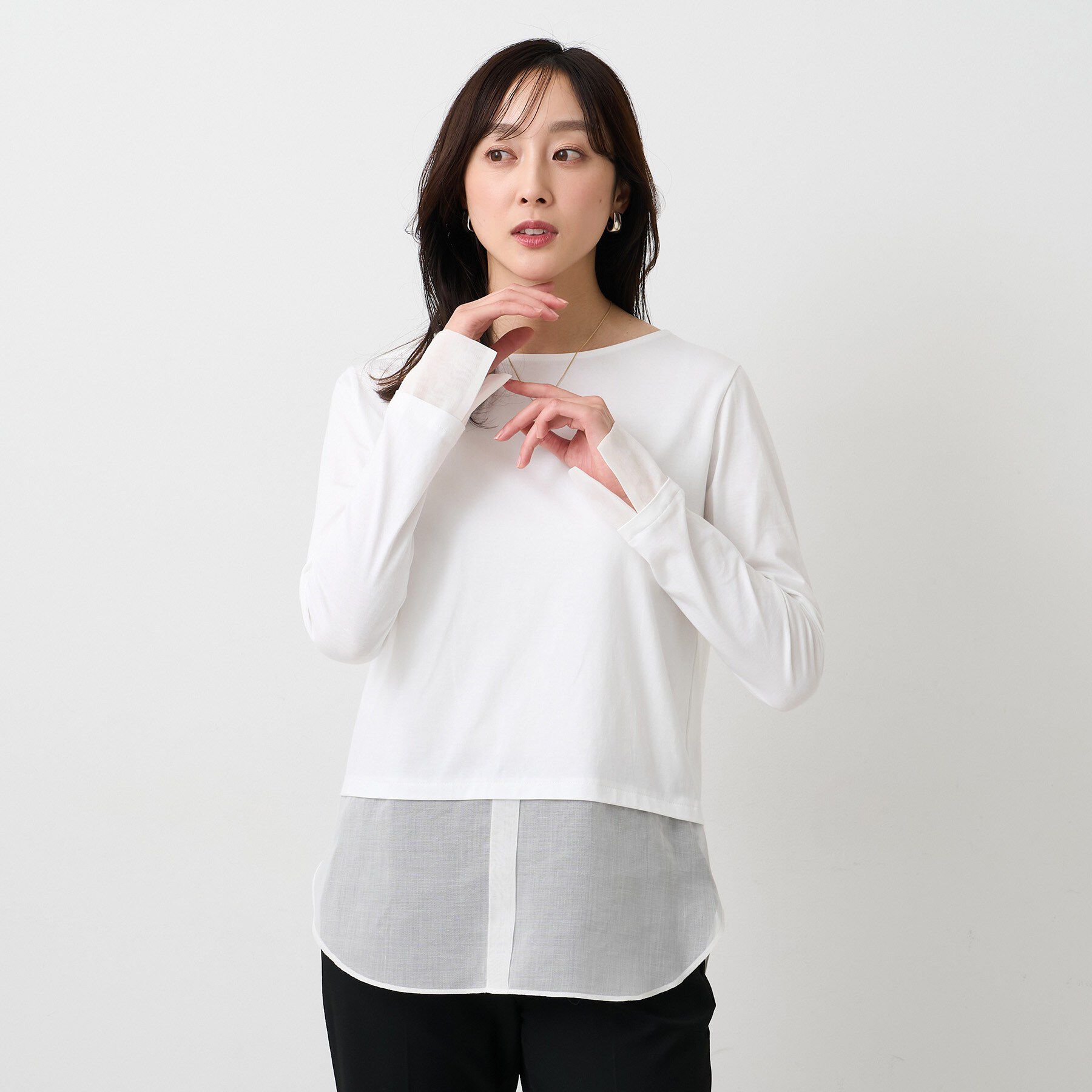 UNTITLED「【洗える/レイヤードTシャツ】シャツディテールレイヤードプルオーバー」|Tシャツ・カットソー|