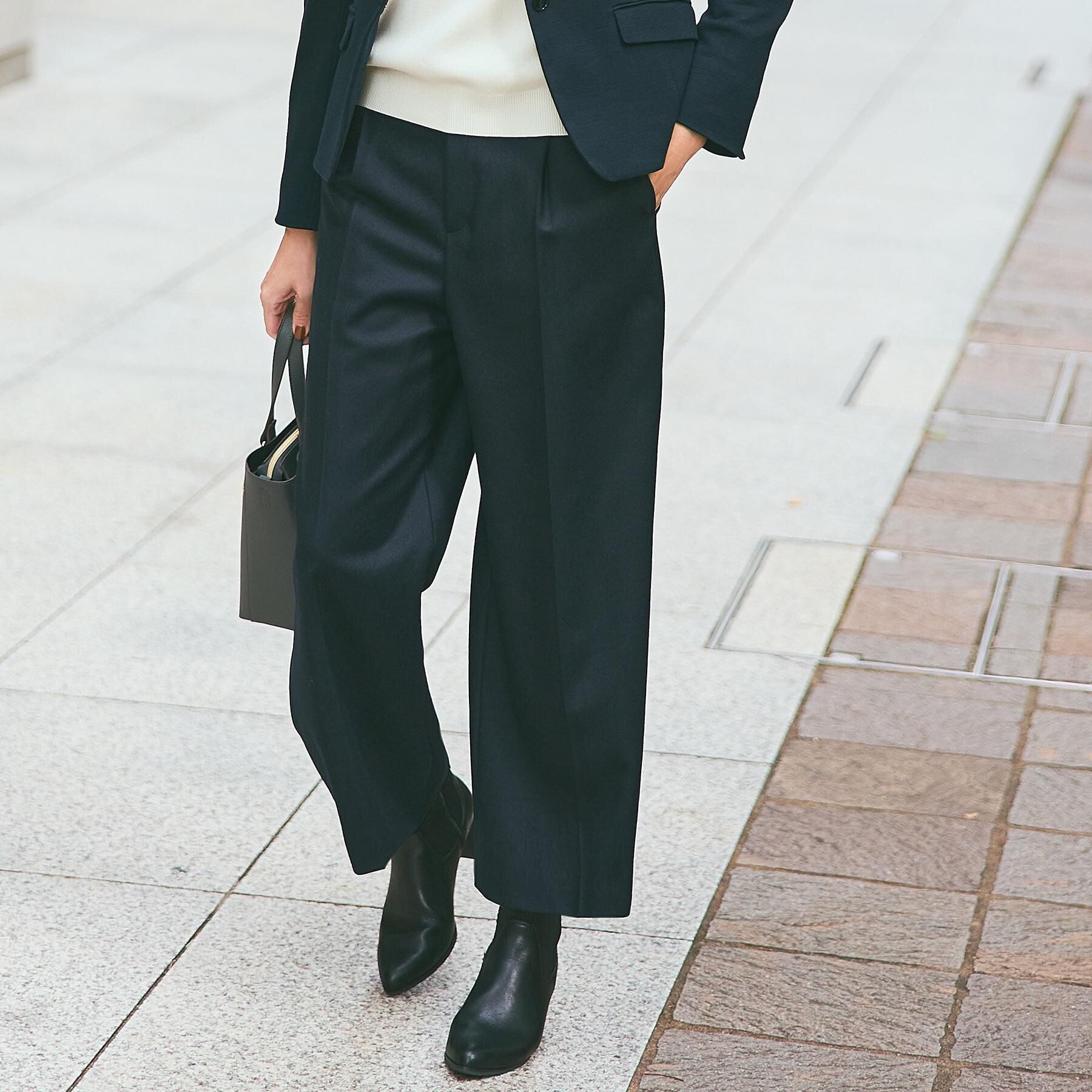 Reflect「【腰周りすっきり◎】ワイドクロップドパンツ」|その他|ブラック(019)