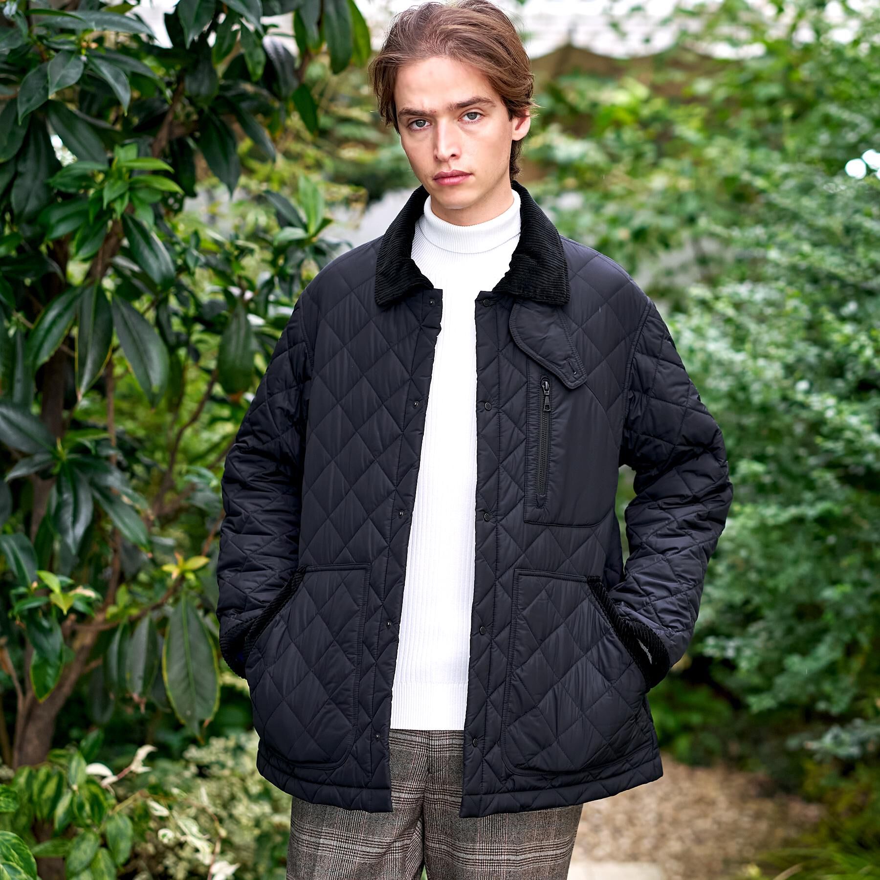 DRESSTERIOR「キルティング ハンティングジャケット」|ブルゾン・スタジャン|ブラック(019)