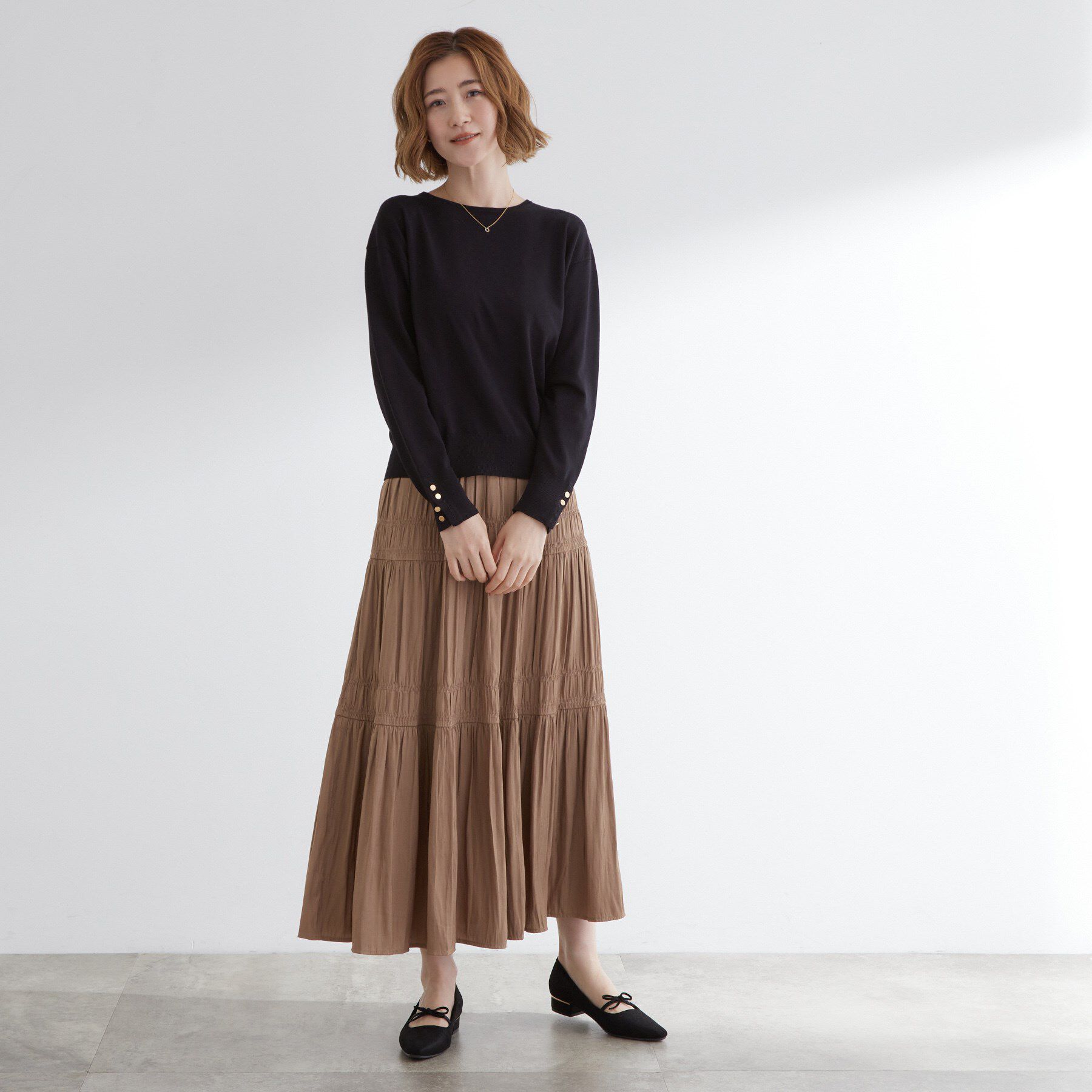 grove「ON/OFF毎日使える！袖口ボタンドロップショルダーニット」|ニット・セーター|