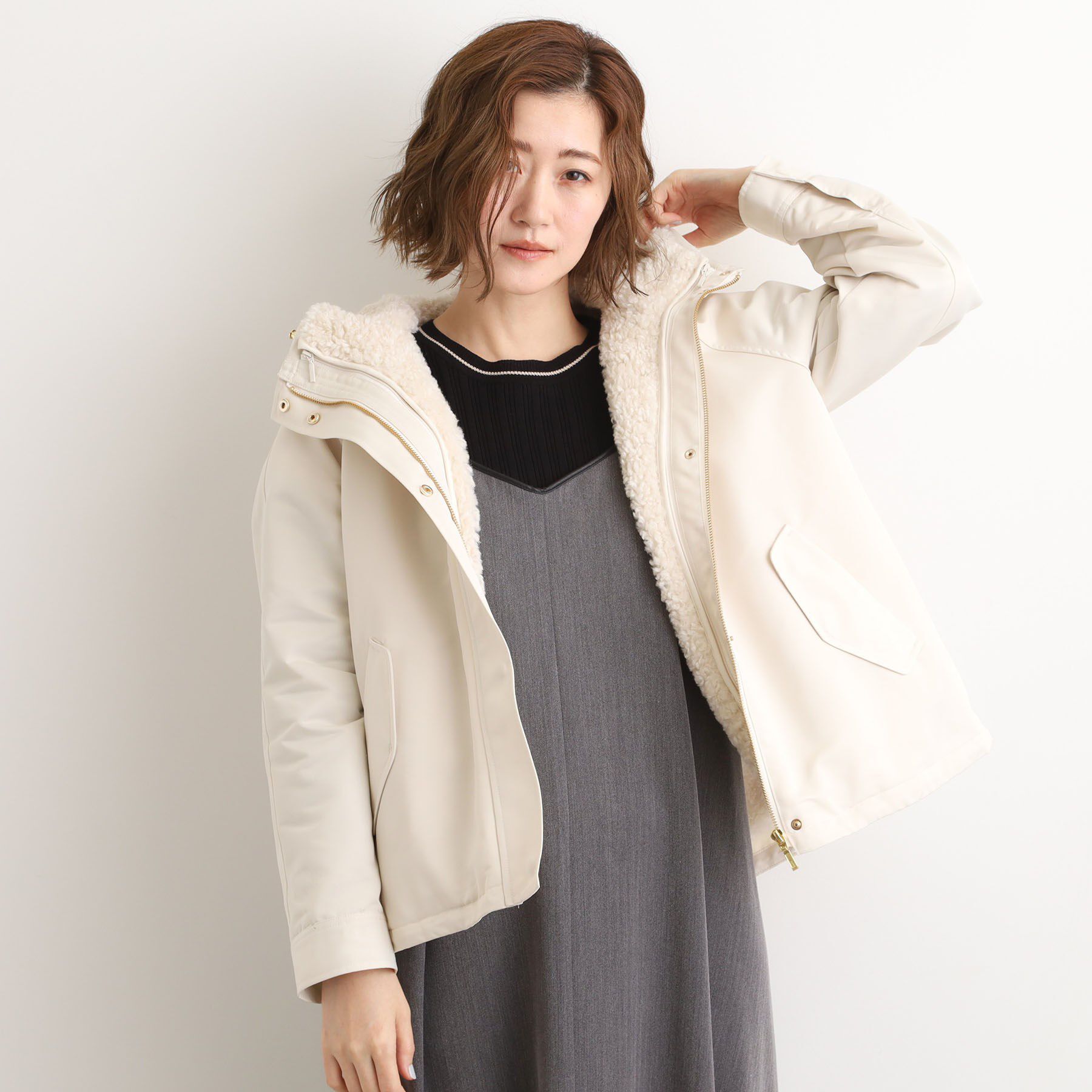 grove「【名品アウター/3WAY・はっ水】ボアライナー付マウンテンパーカ」|ブルゾン・スタジャン|オフホワイト(003