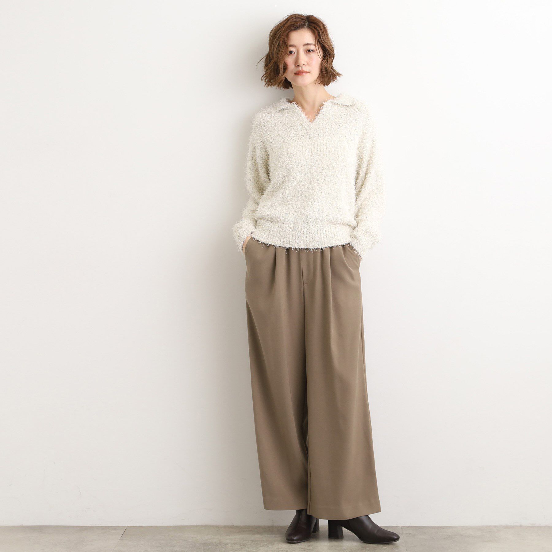 grove「【最終お値下げ！！】ラメフェザーヤーン オープンカラーニット」|ニット・セーター|