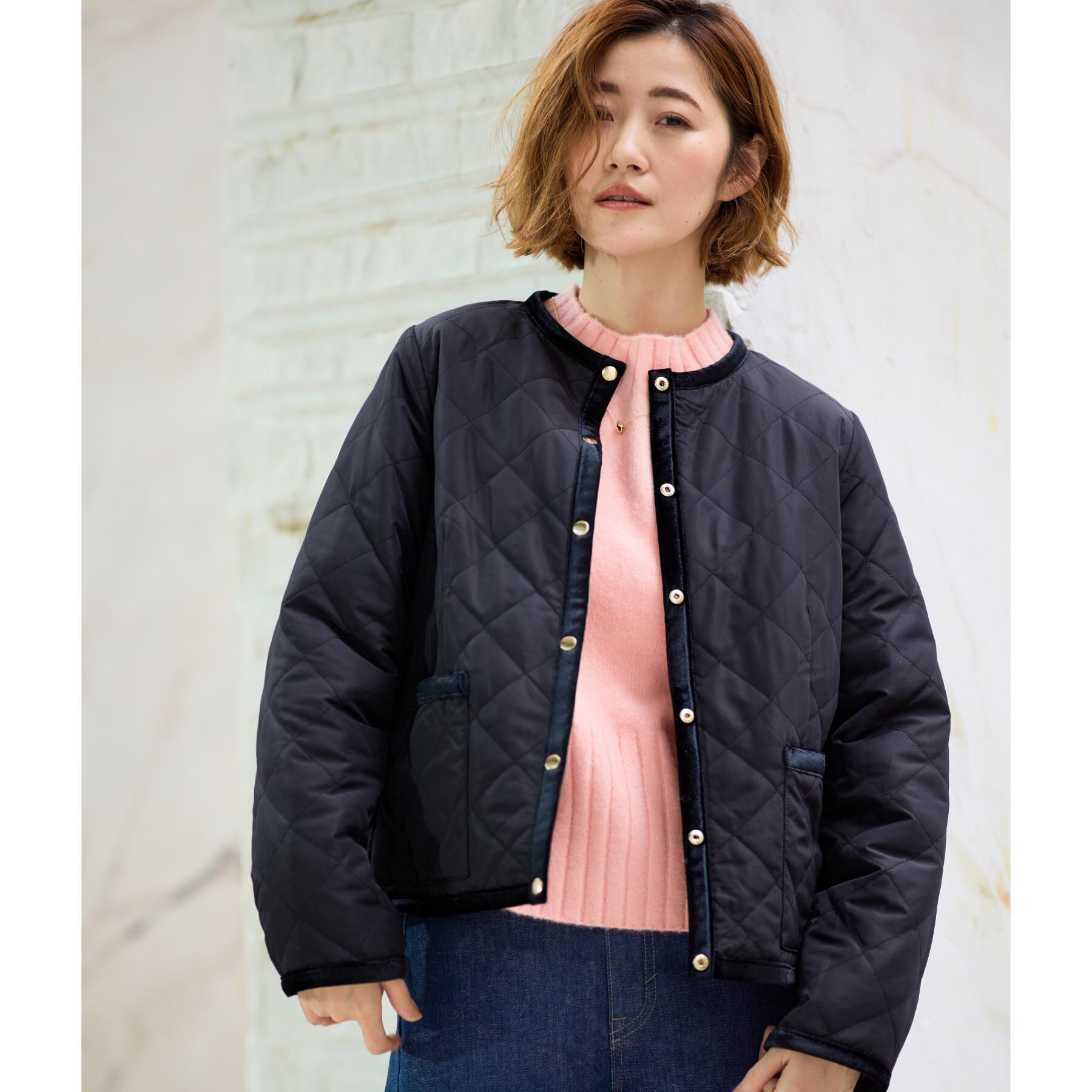 grove「【2WAY・リバーシブル】一枚でチェック柄も無地も！キルトジャケット」|ブルゾン・スタジャン|