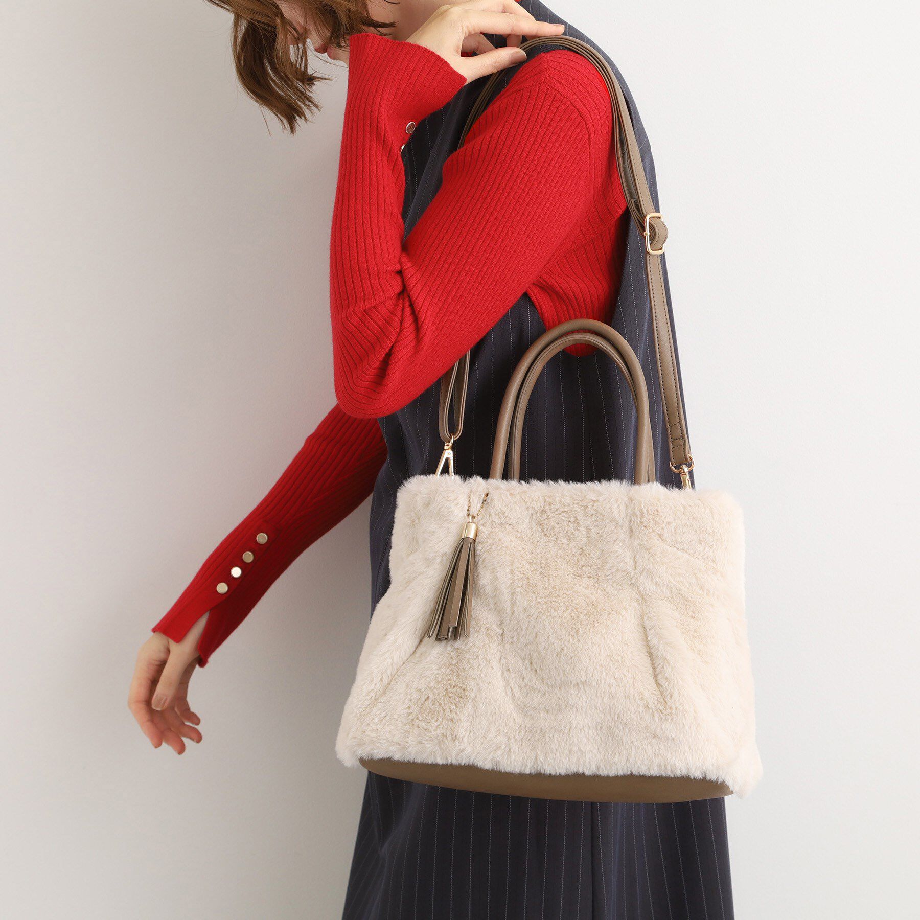 grove「タックタッセルエコファー2WAYトート」|トートバッグ|アイボリー(004)