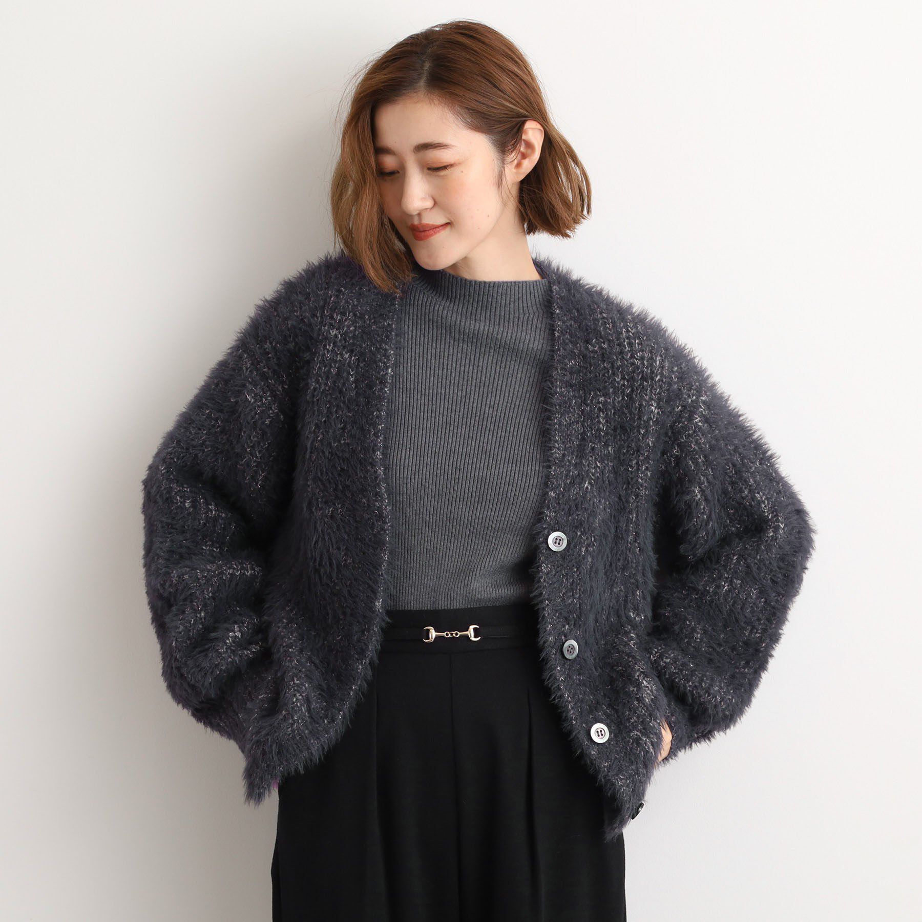 grove「オーバーサイズフェザーカーディガン」|カーディガン|チャコールグレー(0