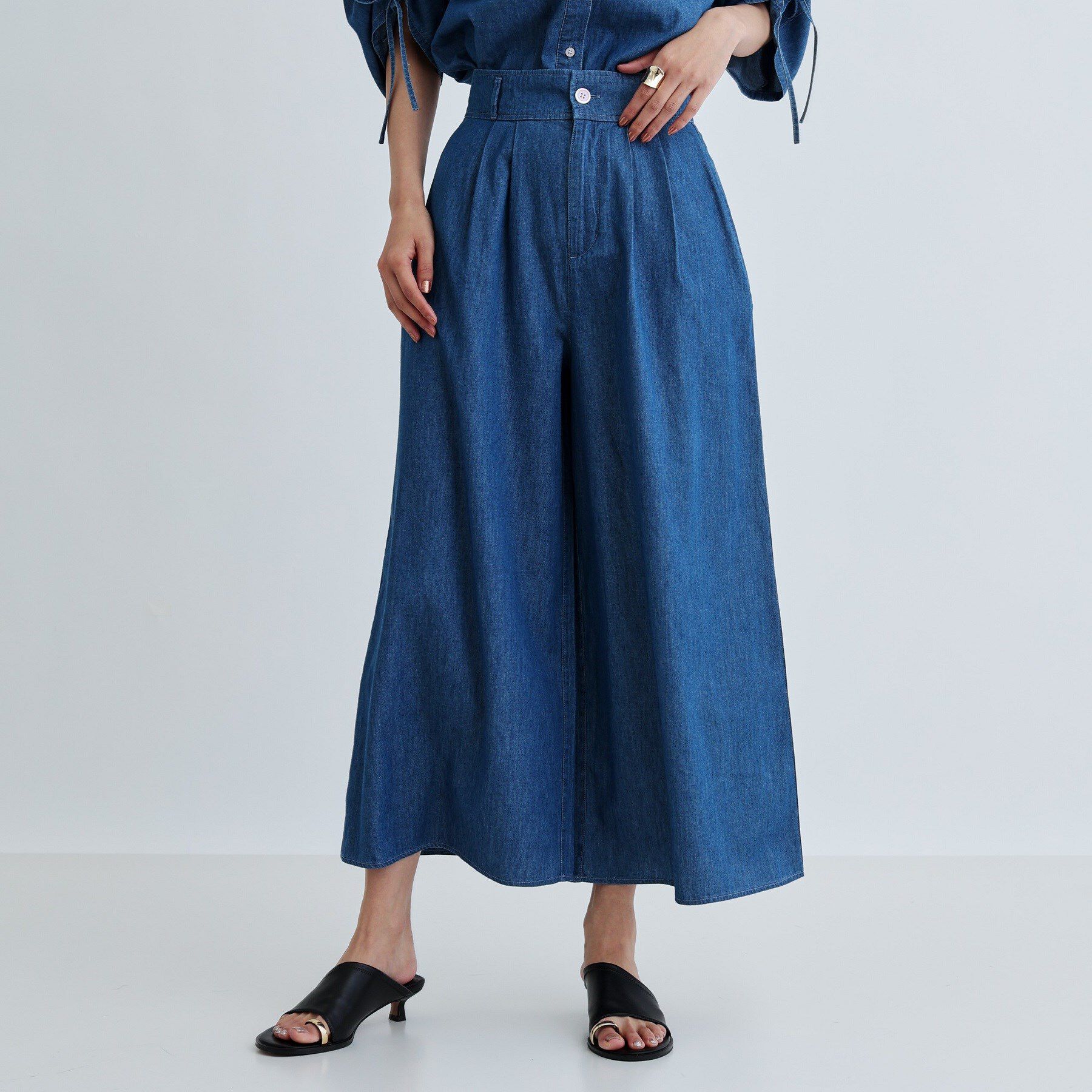 GALLEST「【セットアップ可能】ダンガリータックフレアパンツ」|その他|ネイビー(094)