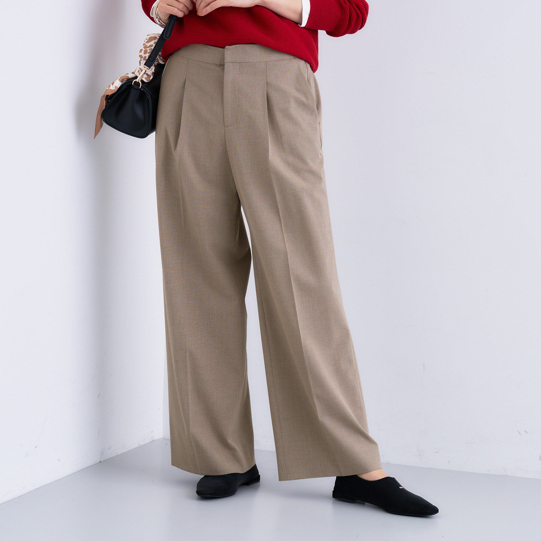 INDIVI「【褒められパンツ】ワンタックワイドパンツ」|その他|ベージュ(952)