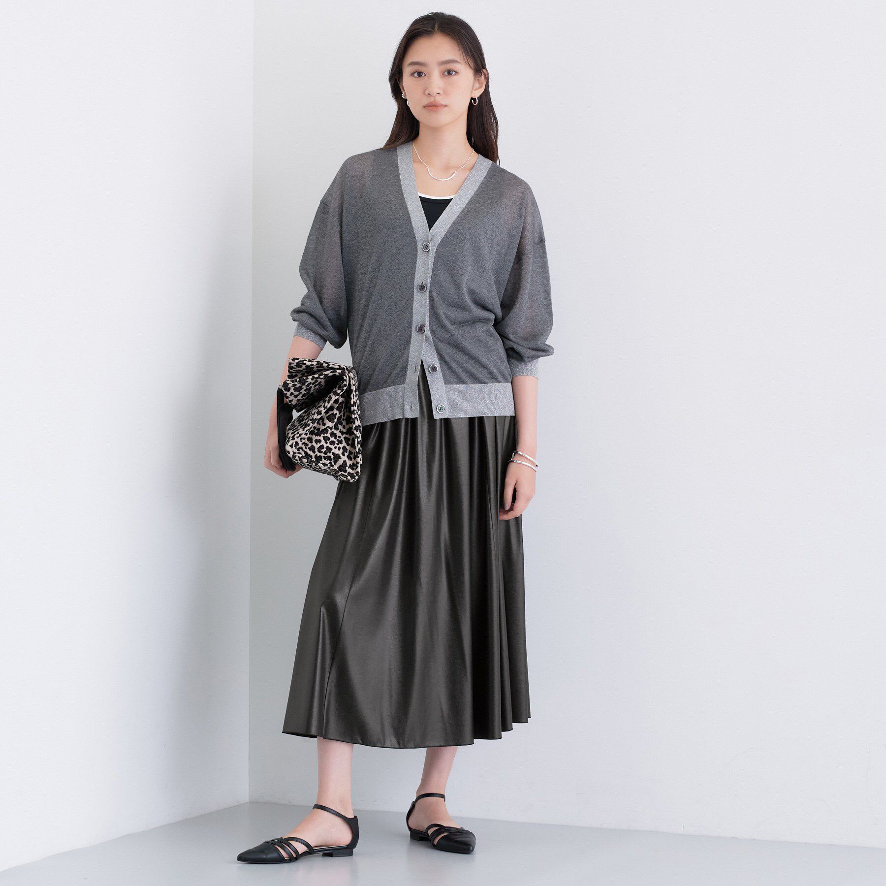 INDIVI「レザー調ギャザースカート」|スカート|