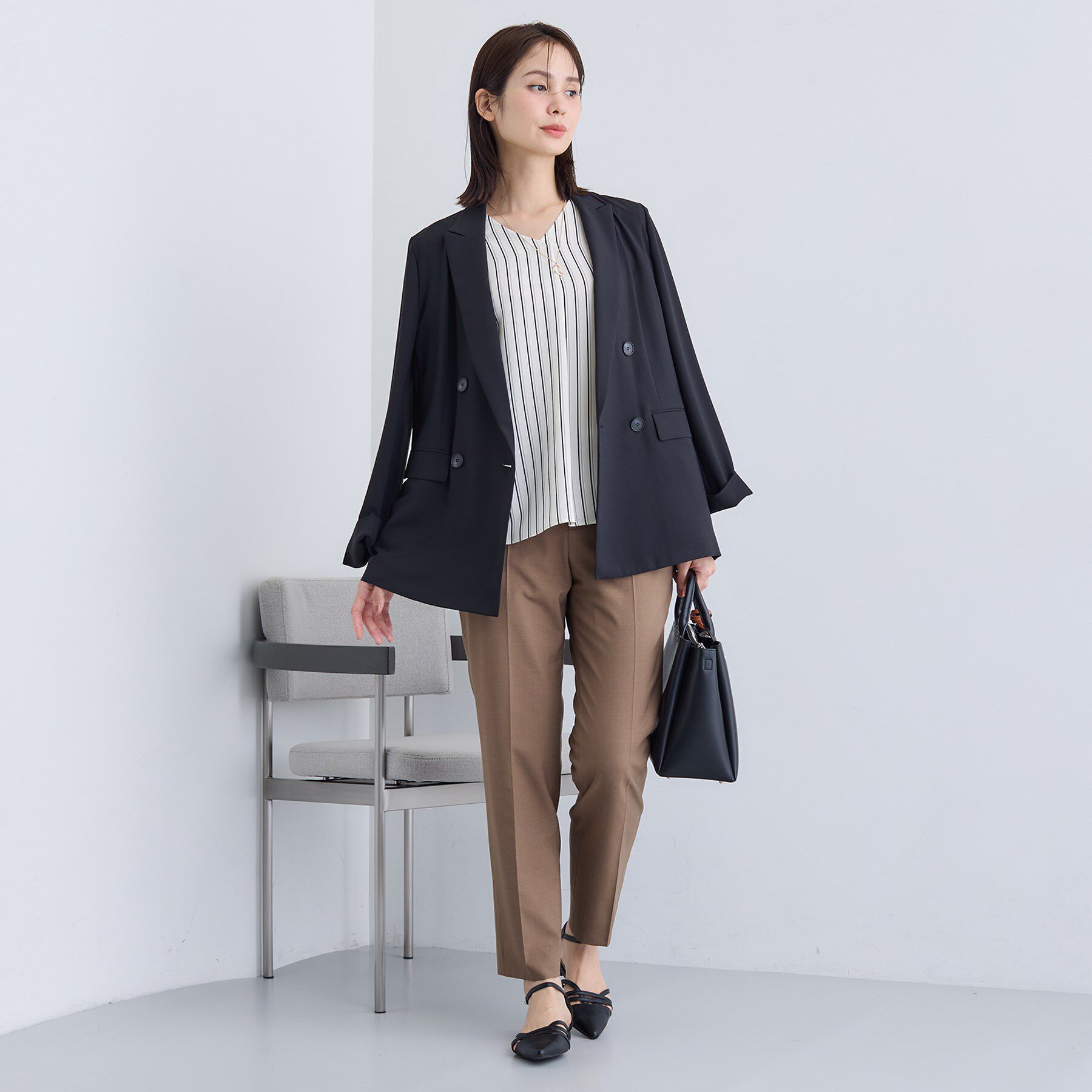 INDIVI「【通勤／イージーケア】Vネック ジョーゼットブラウス」|シャツ・ブラウス|