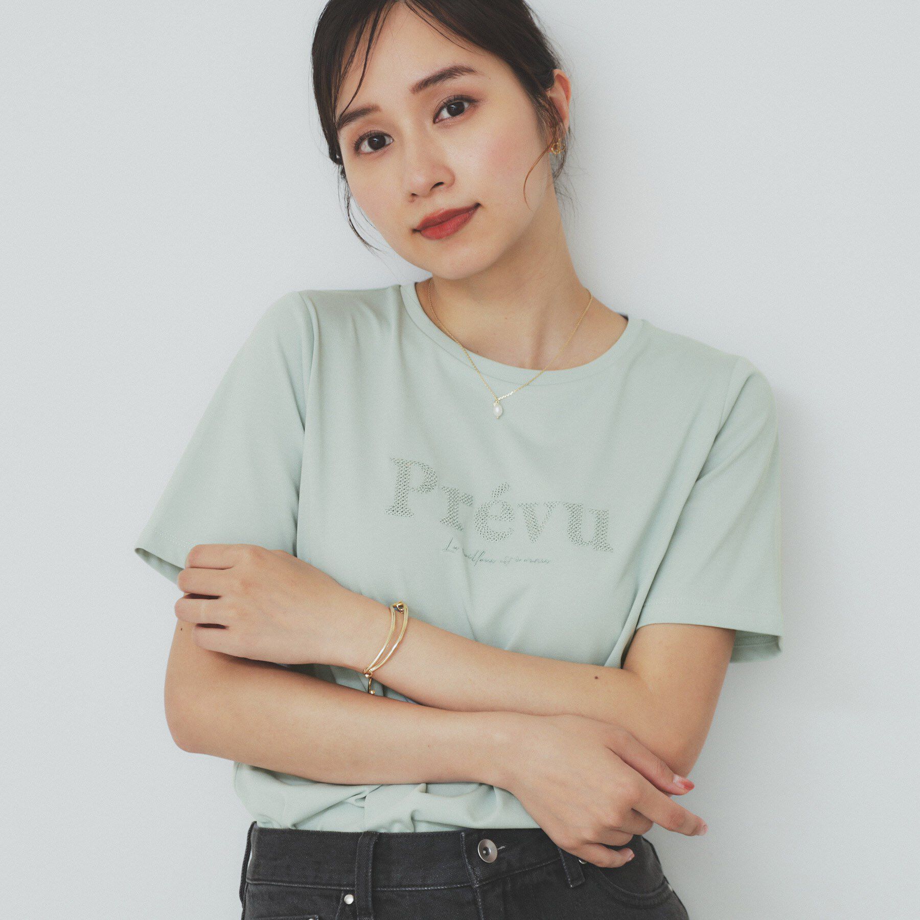 index「スパンコール刺繍ロゴTシャツ【洗濯機洗い可/接触冷感/UVケア】」|Tシャツ・カットソー|ミントグリーン(02