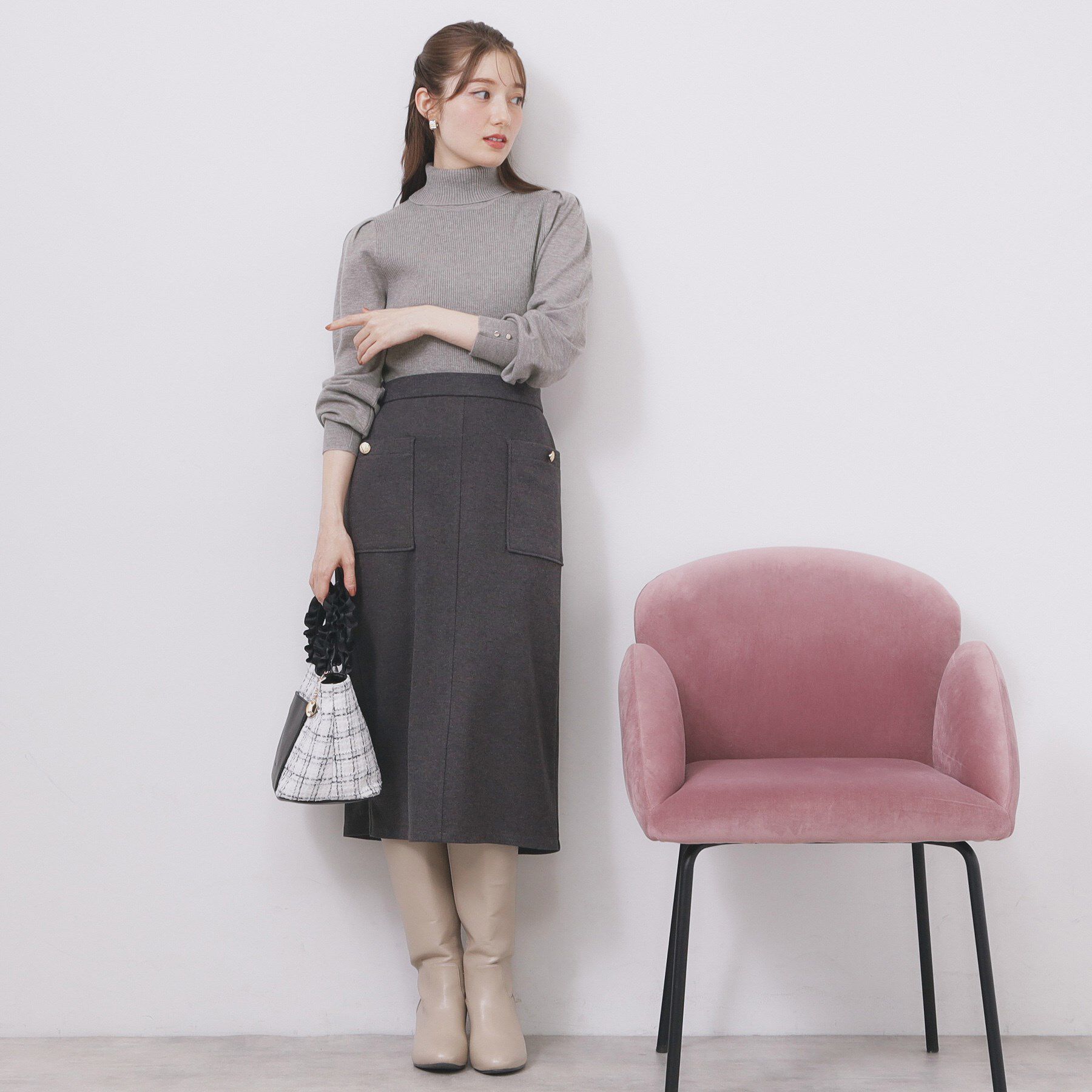 index「タートルネックタックパフスリーブニット【洗濯機OK】」|ニット・セーター|