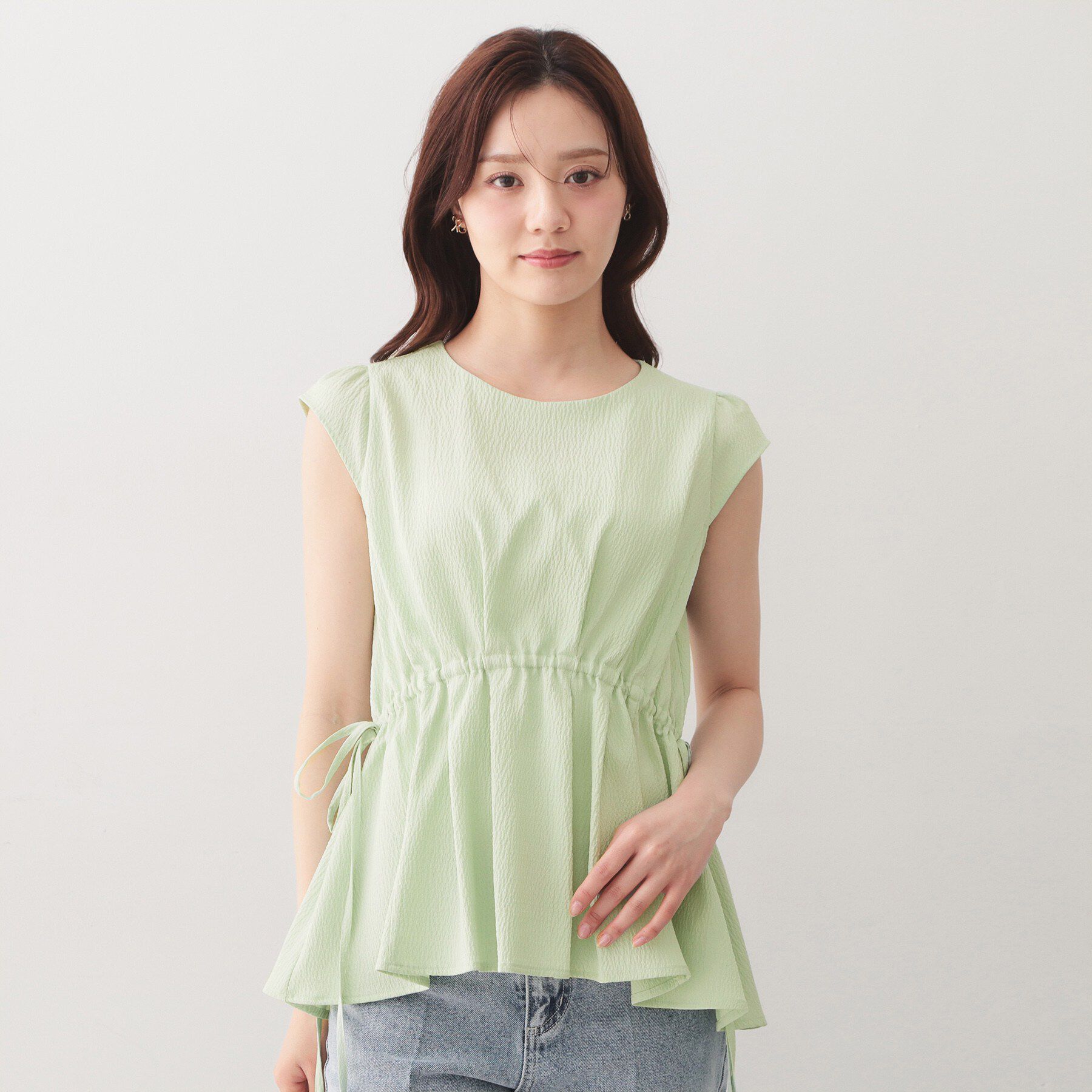 index「シボサイドリボンペプラムブラウス【洗濯機OK／防シワ／ストレッチ／イージーアイロン】」|シャツ・ブラウス|