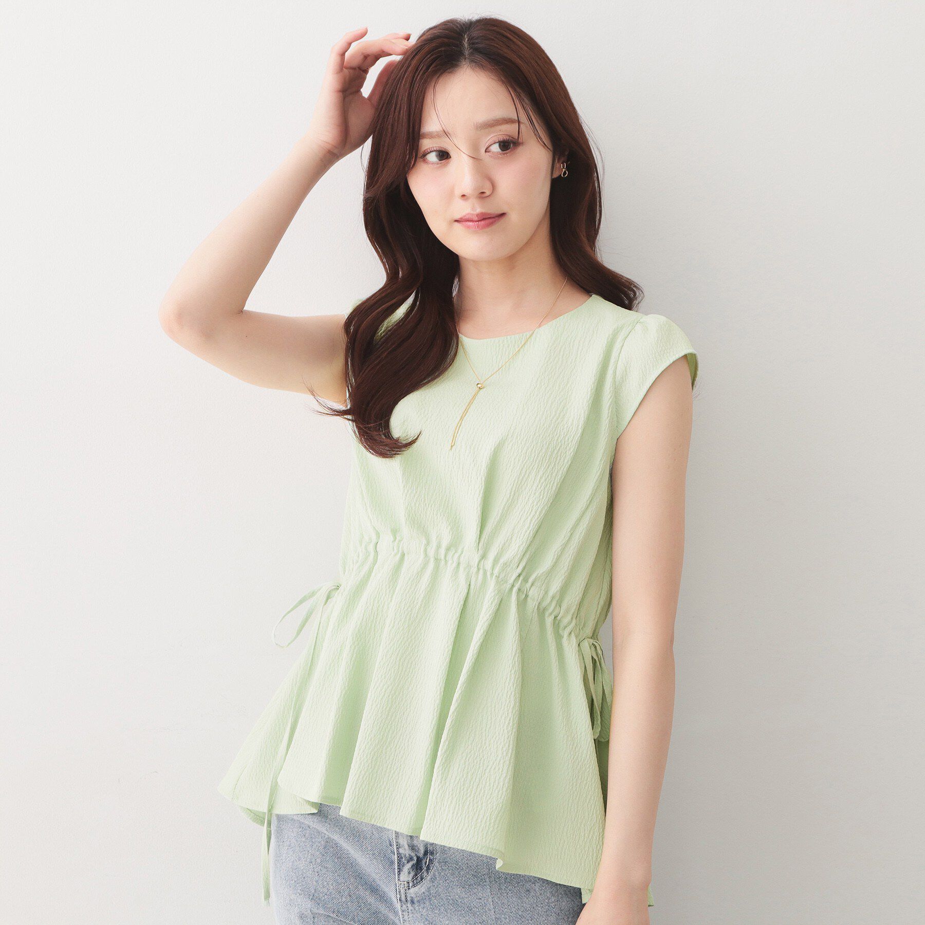 index「シボサイドリボンペプラムブラウス【洗濯機OK／防シワ／ストレッチ／イージーアイロン】」|シャツ・ブラウス|