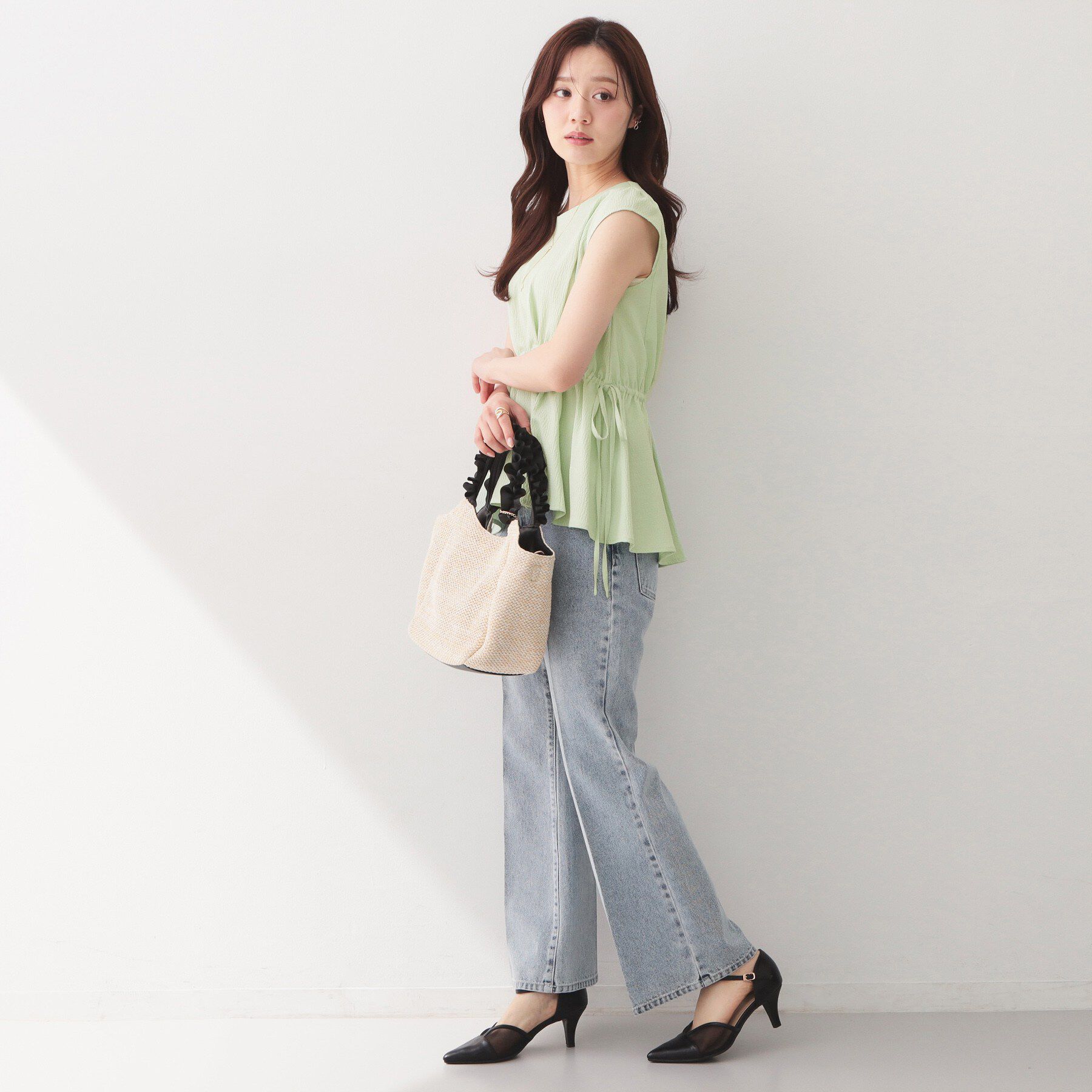 index「シボサイドリボンペプラムブラウス【洗濯機OK／防シワ／ストレッチ／イージーアイロン】」|シャツ・ブラウス|