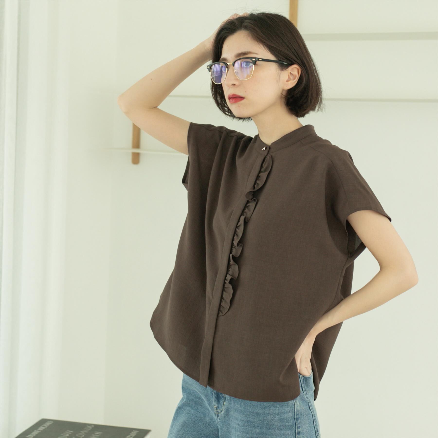 OPAQUE.CLIP「リネンライクフロントフリルブラウス【洗濯機洗い可/吸水速乾/接触冷感】」|シャツ・ブラウス|