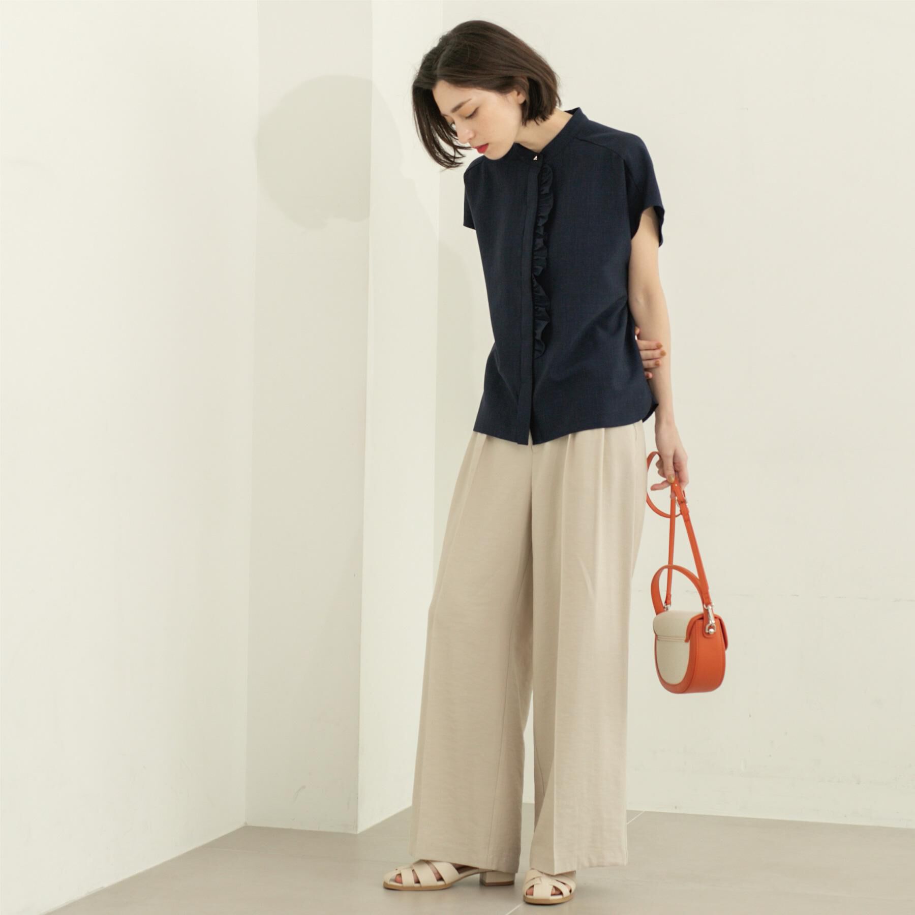 OPAQUE.CLIP「リネンライクフロントフリルブラウス【洗濯機洗い可/吸水速乾/接触冷感】」|シャツ・ブラウス|