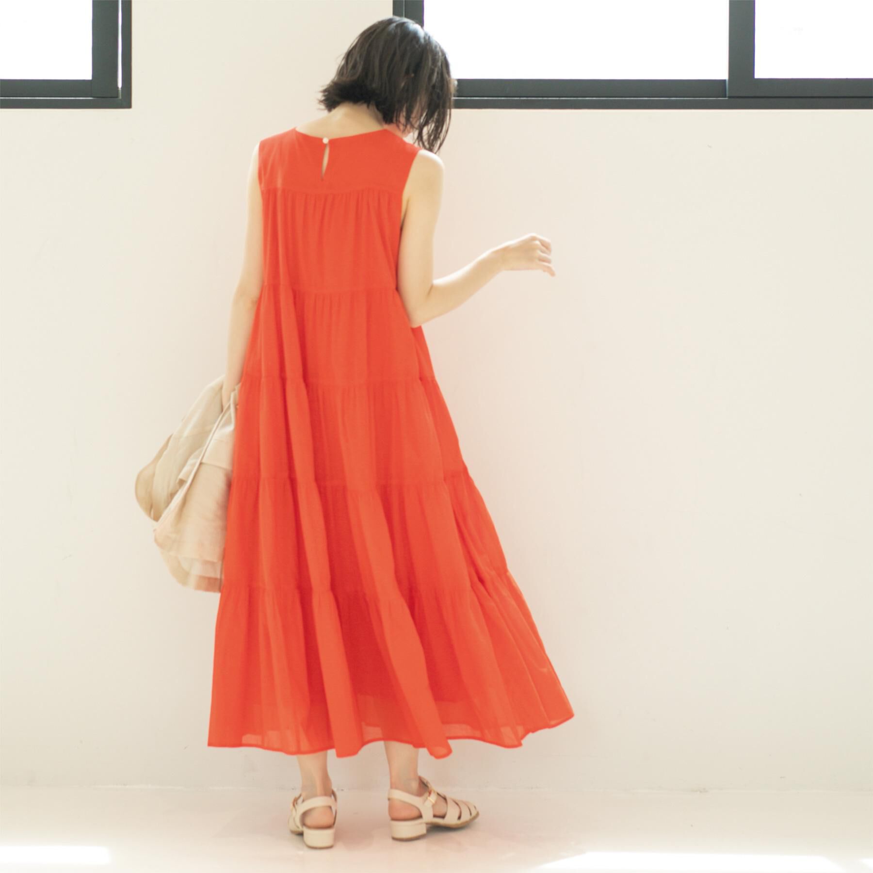 OPAQUE.CLIP「《Can Cam掲載》ティアードマキシドレス/オーガニックコットン混【洗濯機洗い可】」|ワンピース|