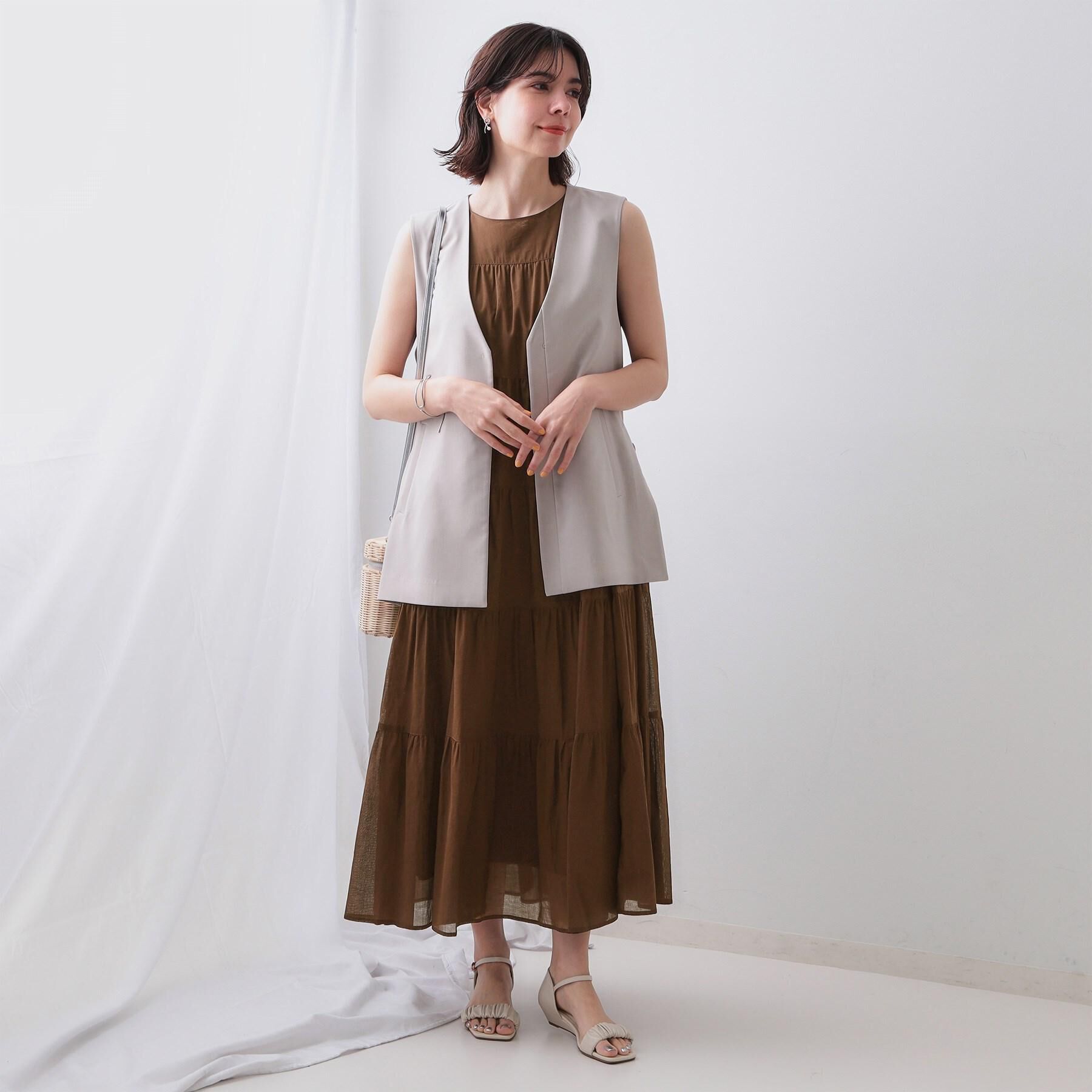 OPAQUE.CLIP「《Can Cam掲載》ティアードマキシドレス/オーガニックコットン混【洗濯機洗い可】」|ワンピース|