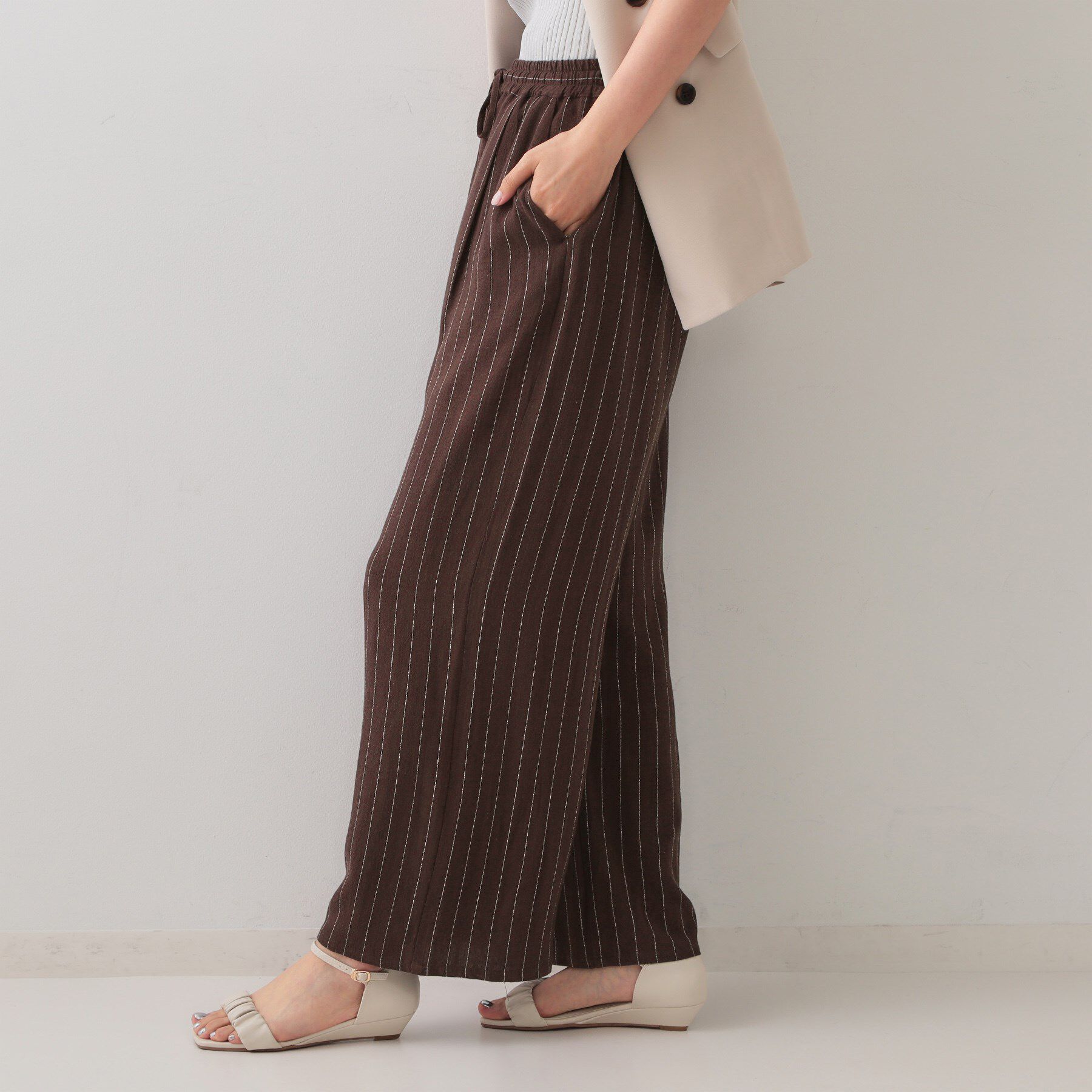 OPAQUE.CLIP「麻混ストライプイージーワイドパンツ【洗濯機洗い可】」|その他|