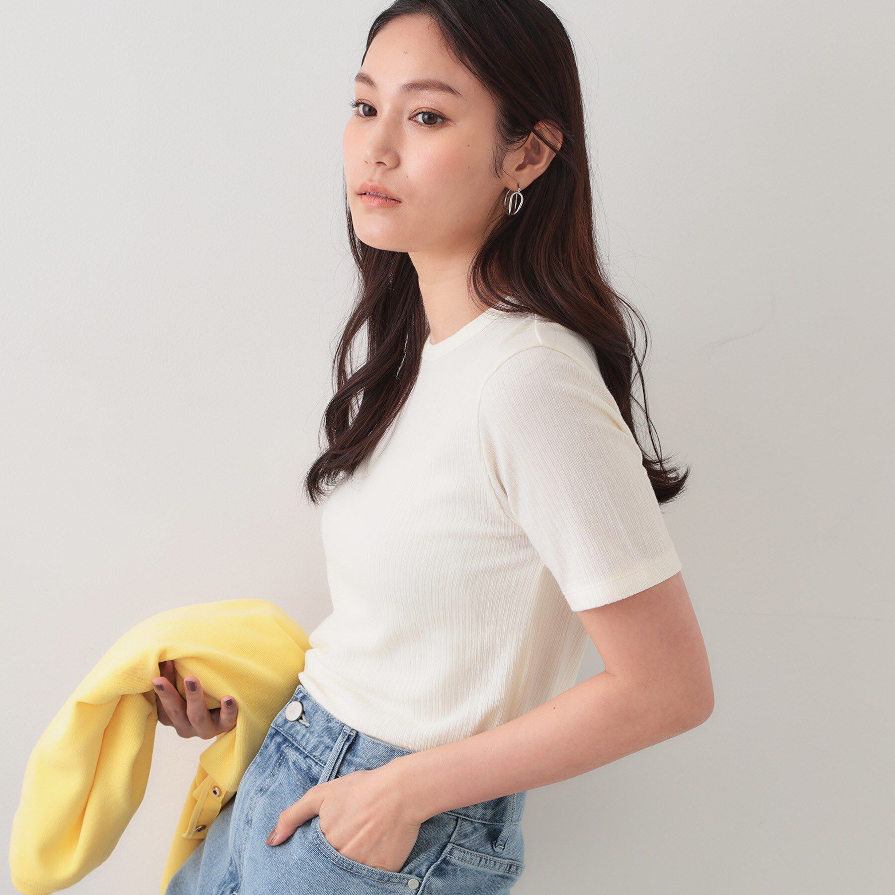 OPAQUE.CLIP「ストライプリブカットソー【洗濯機洗い可】」|Tシャツ・カットソー|ホワイト(101)