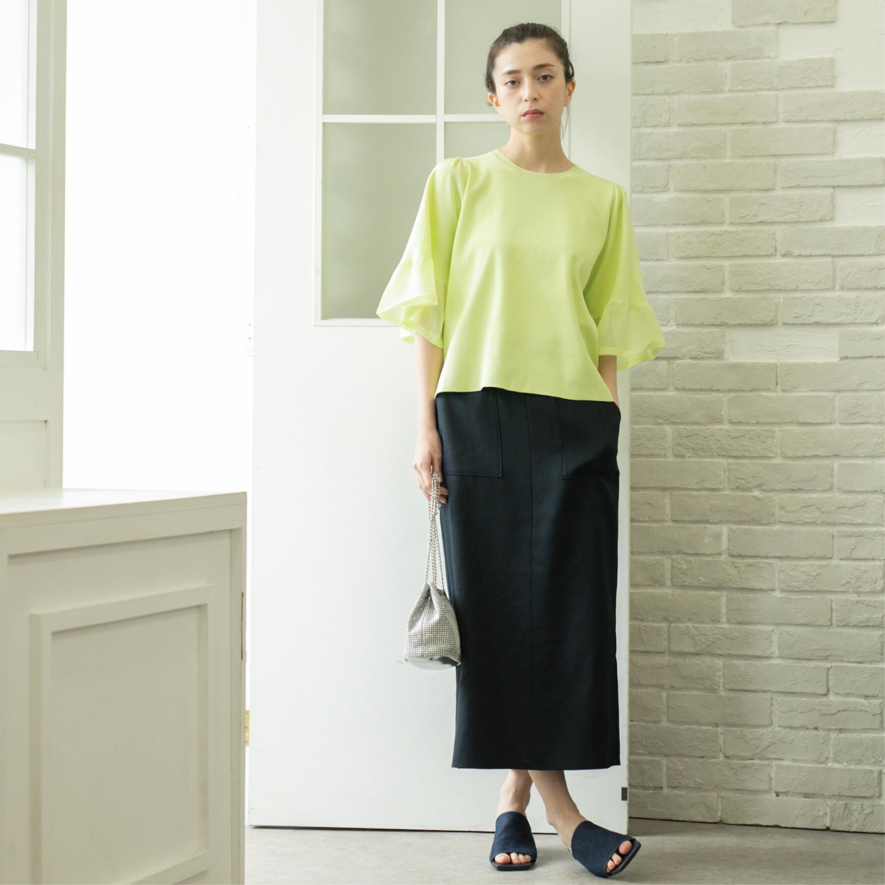 OPAQUE.CLIP「《5色展開》シアーフレアスリーブニット【洗濯機洗い可】」|ニット・セーター|