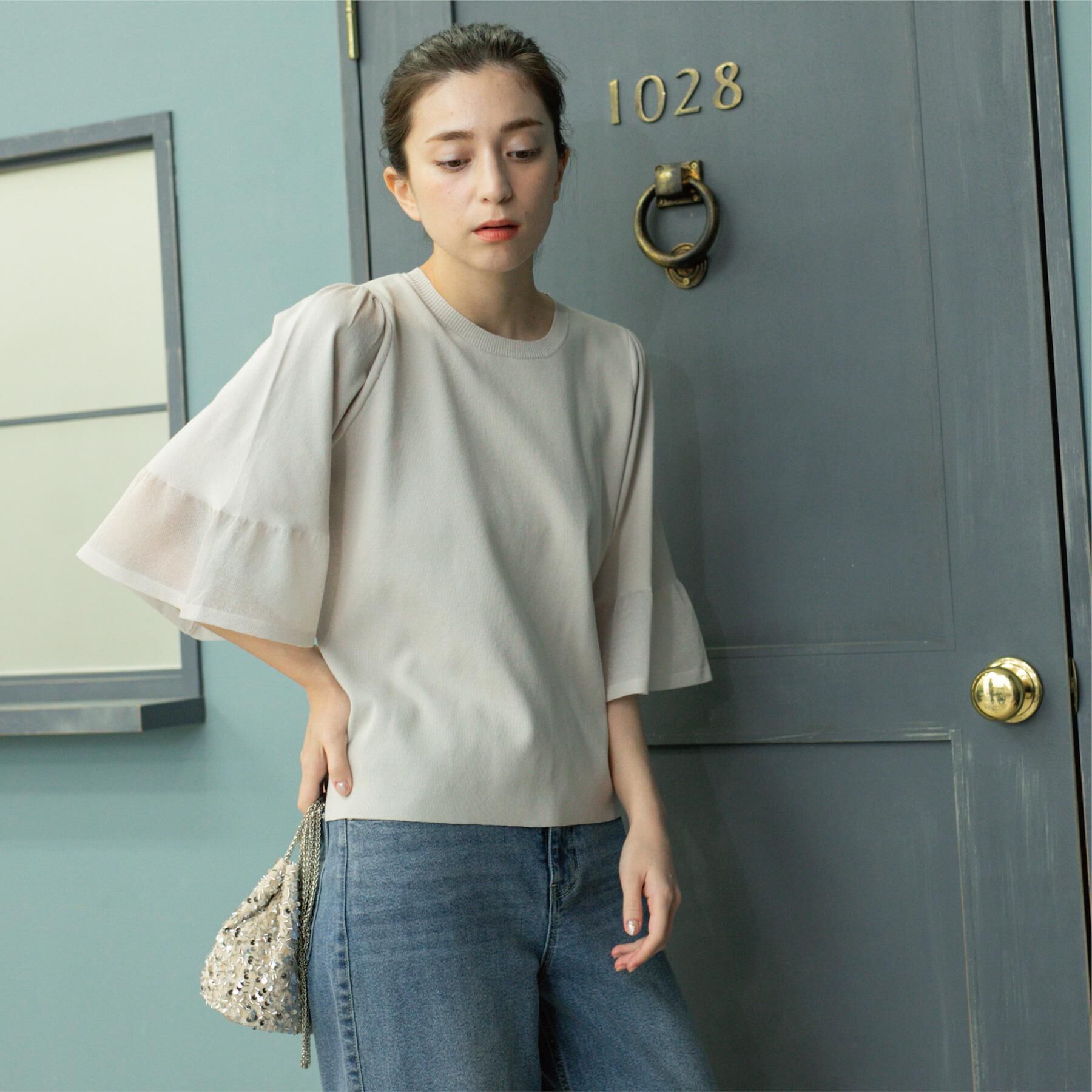 OPAQUE.CLIP「《5色展開》シアーフレアスリーブニット【洗濯機洗い可】」|ニット・セーター|