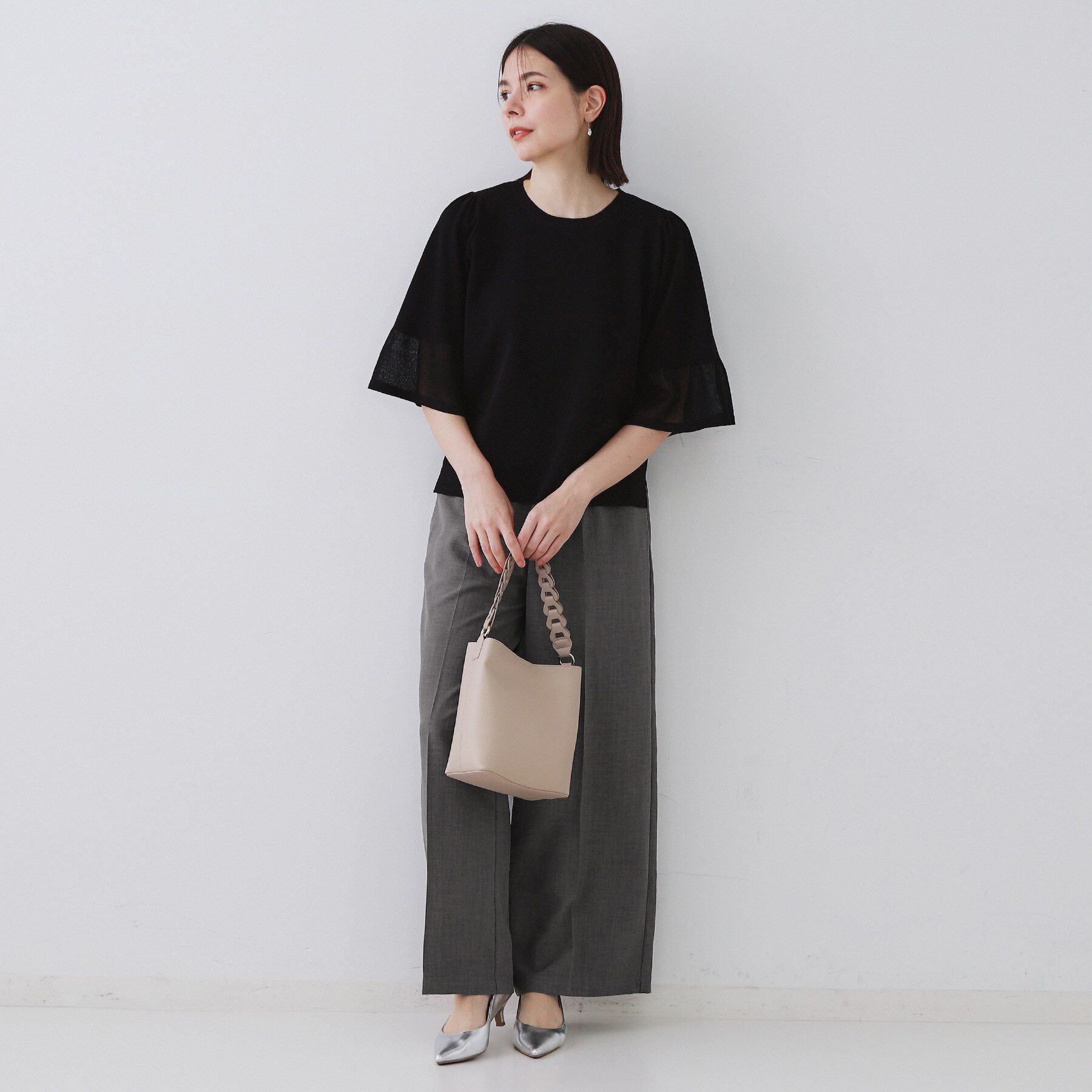 OPAQUE.CLIP「《5色展開》シアーフレアスリーブニット【洗濯機洗い可】」|ニット・セーター|