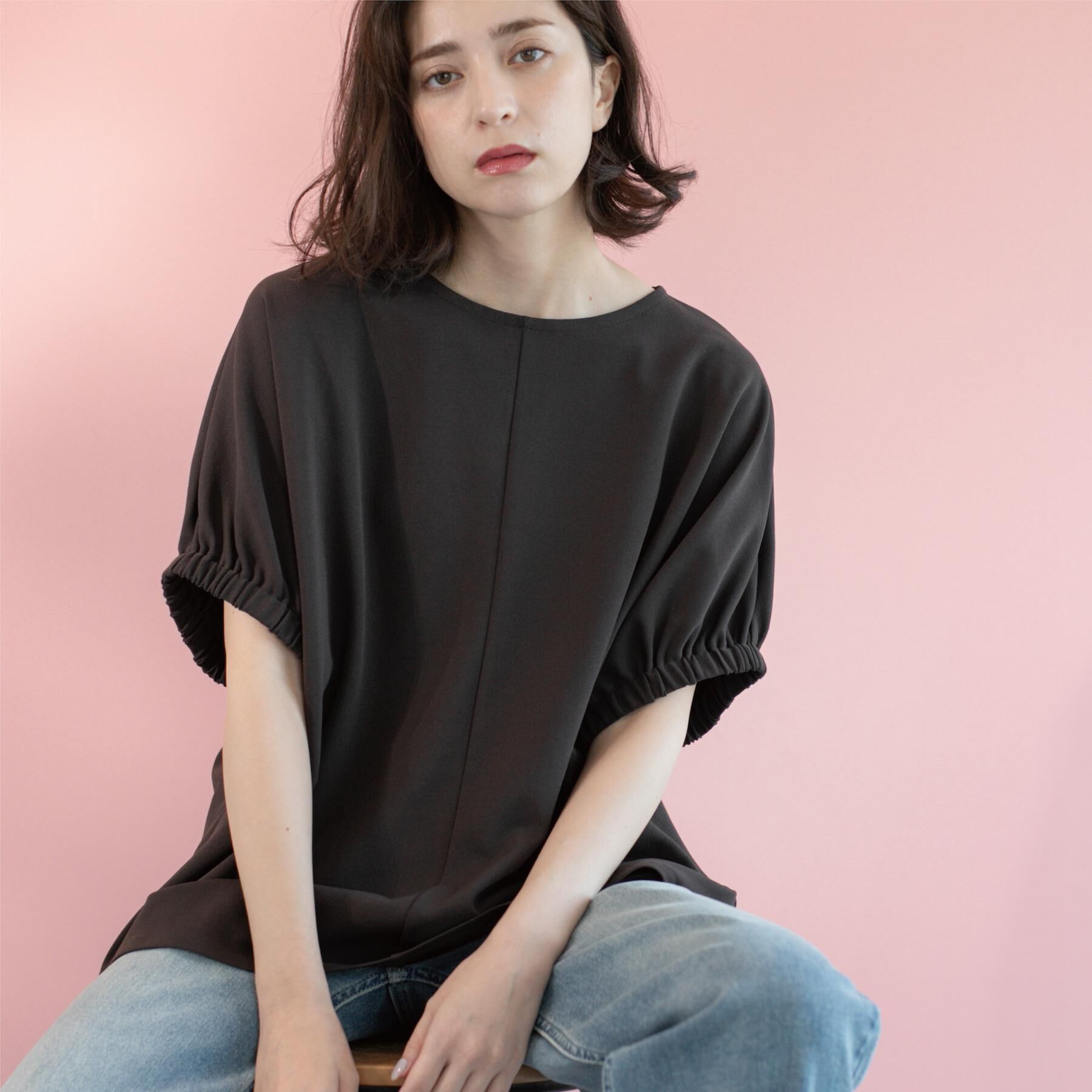 OPAQUE.CLIP「ギャザードルマンスリーブトップス【UV/吸水速乾/洗濯機洗い可】」|Tシャツ・カットソー|ブラウン(044)