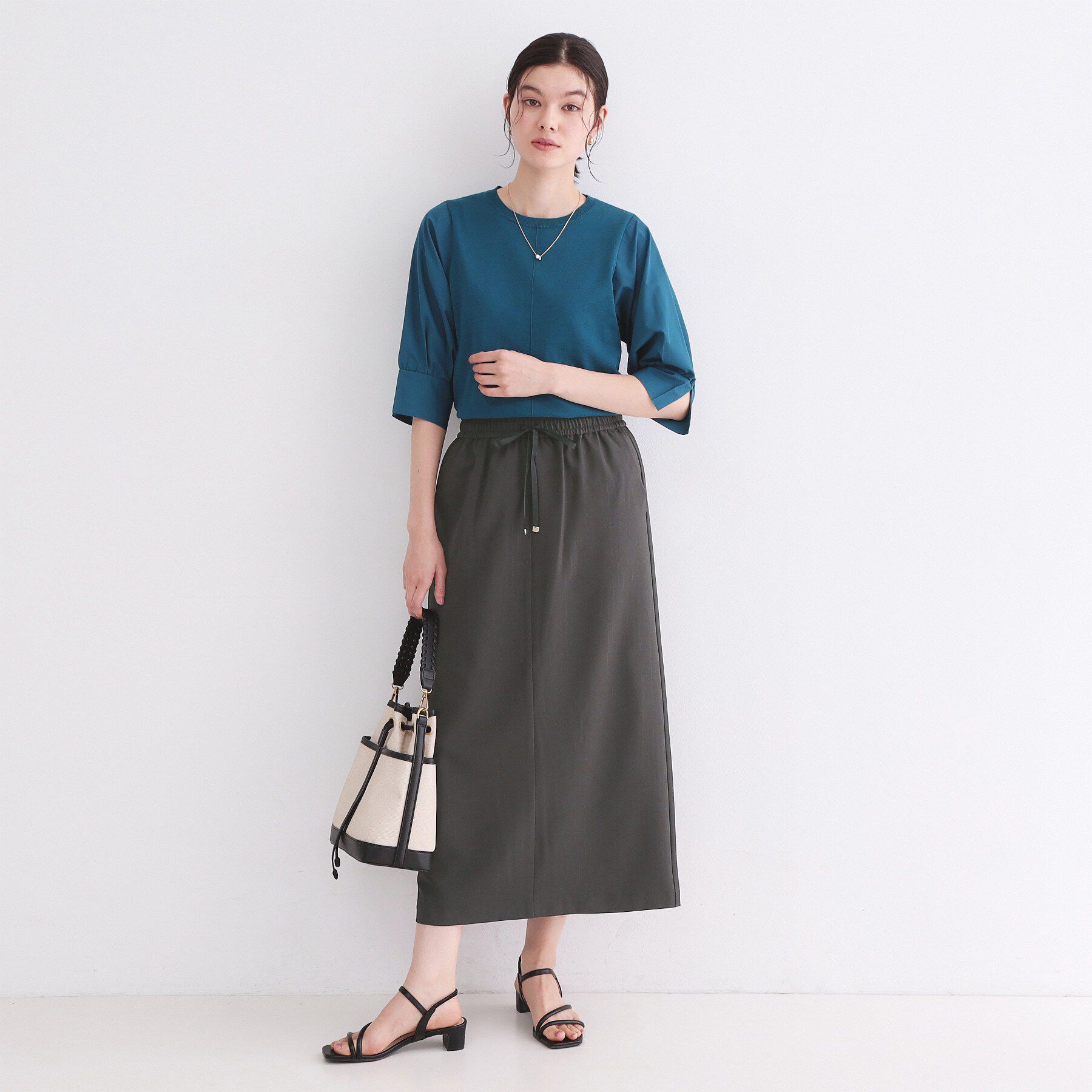 OPAQUE.CLIP「ラメストライプイージーナロースカート/セットアップ可【洗濯機洗い可/防シワ/吸水速乾】」|スカート|