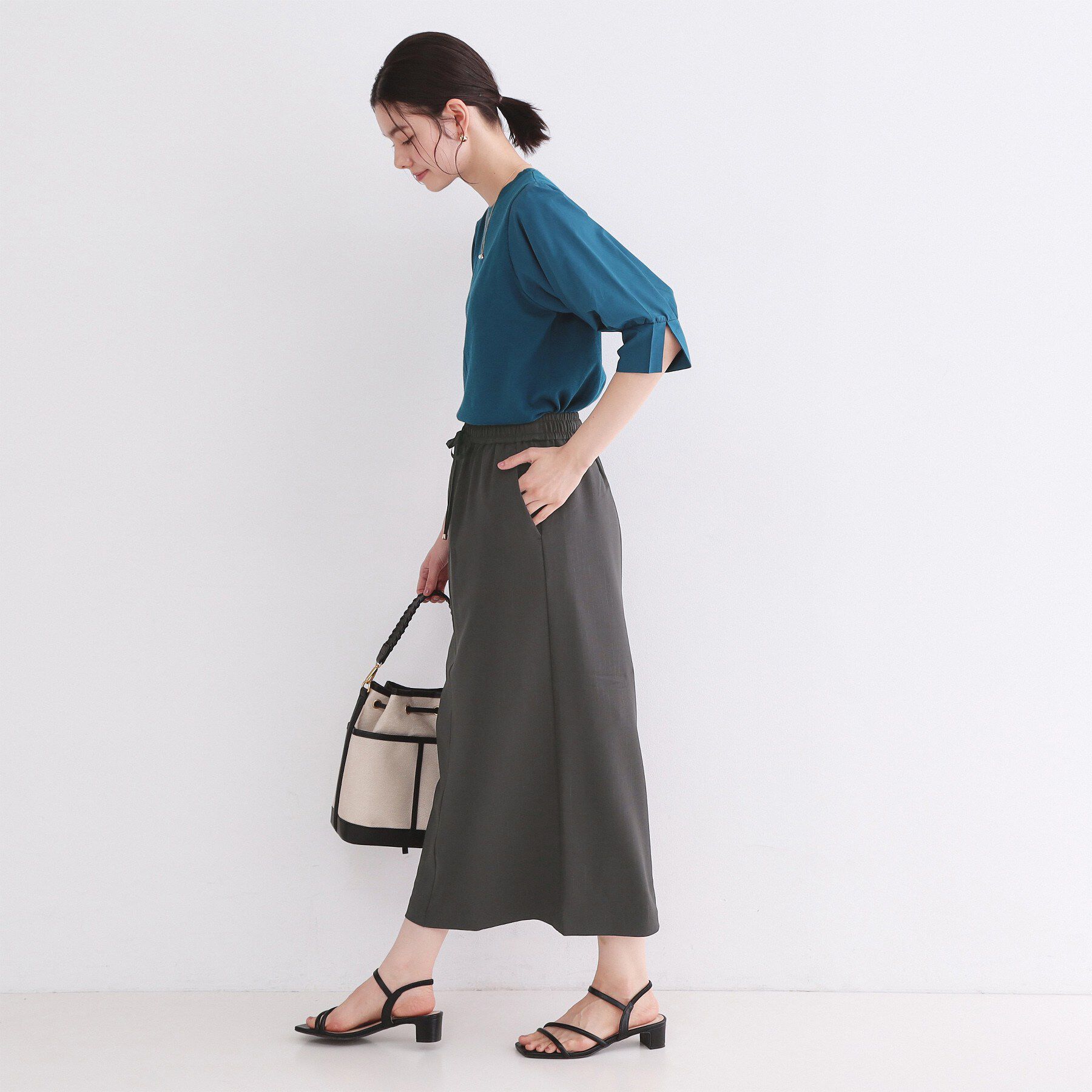 OPAQUE.CLIP「ラメストライプイージーナロースカート/セットアップ可【洗濯機洗い可/防シワ/吸水速乾】」|スカート|