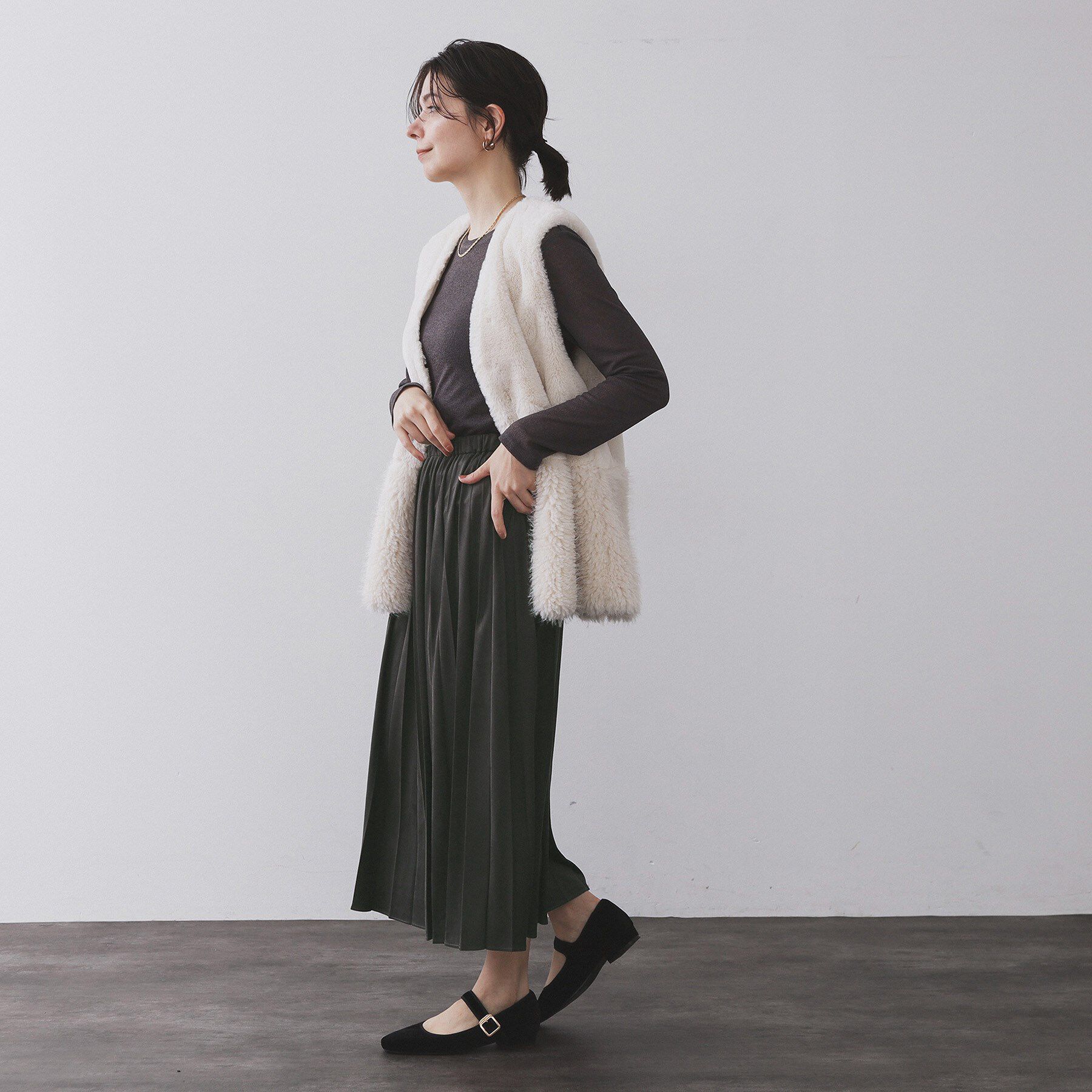 OPAQUE.CLIP「フェイクスウェードプリーツスカート【静電気防止加工/洗濯機OK】」|スカート|