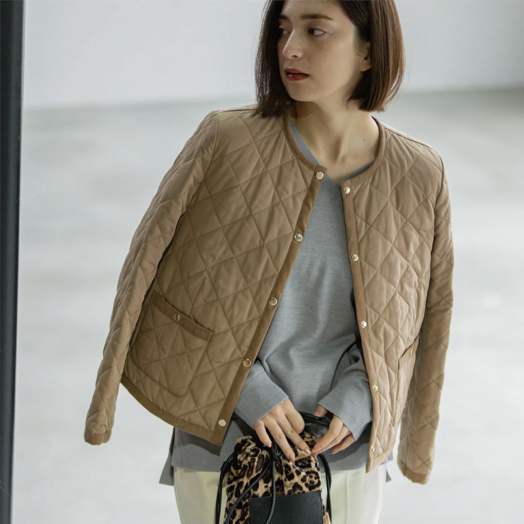 OPAQUE.CLIP「撥水キルティングノーカラージャケット【洗濯機洗い可】」|ノーカラージャケット|