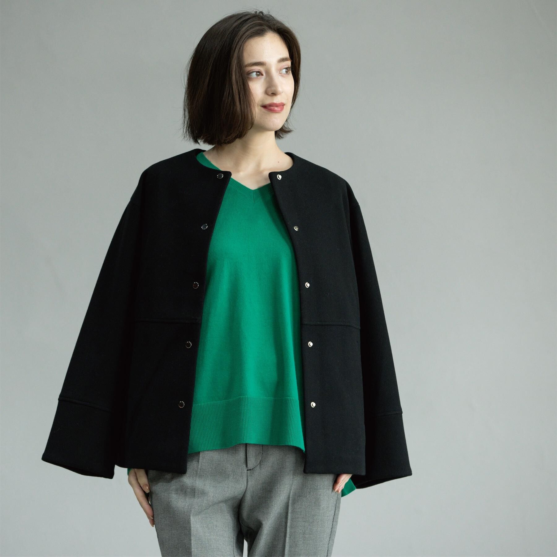 OPAQUE.CLIP「ウールライクメルトンノーカラーコート【洗濯機洗い可】」|ノーカラーコート|