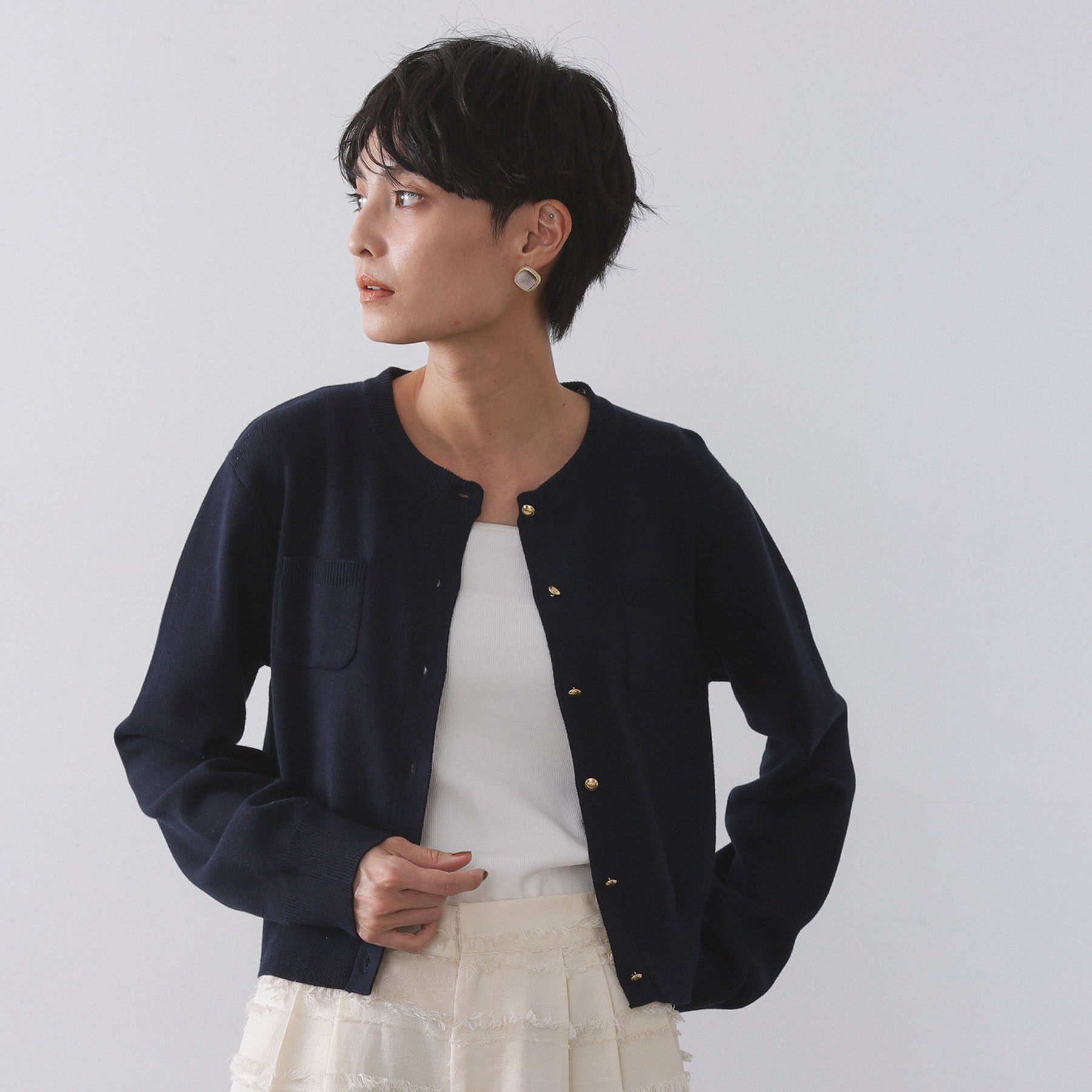 OPAQUE.CLIP「《andGIRL掲載》金ボタンニットカーディガン/衿取り外し可【洗濯機OK】」|カーディガン|