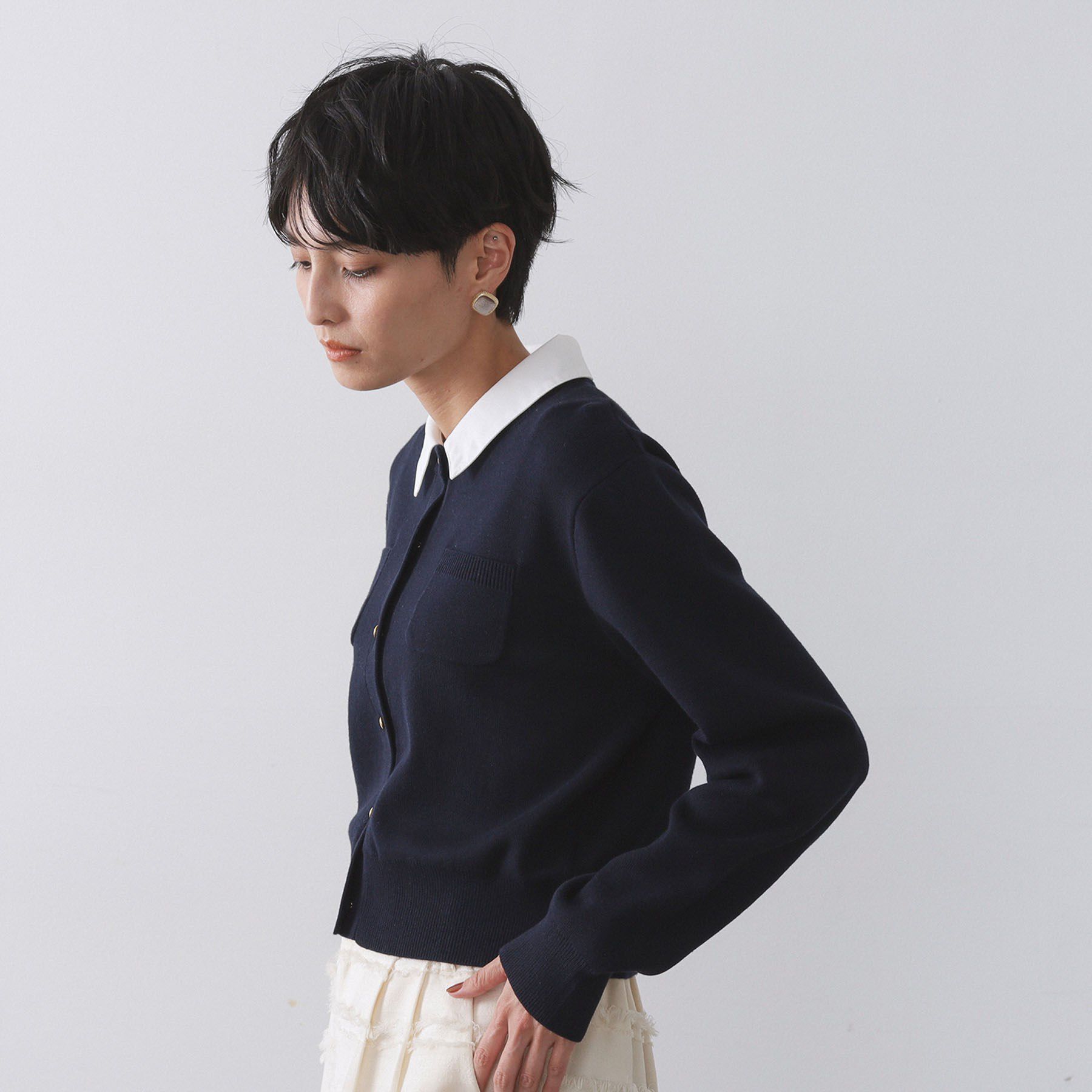 OPAQUE.CLIP「《andGIRL掲載》金ボタンニットカーディガン/衿取り外し可【洗濯機OK】」|カーディガン|